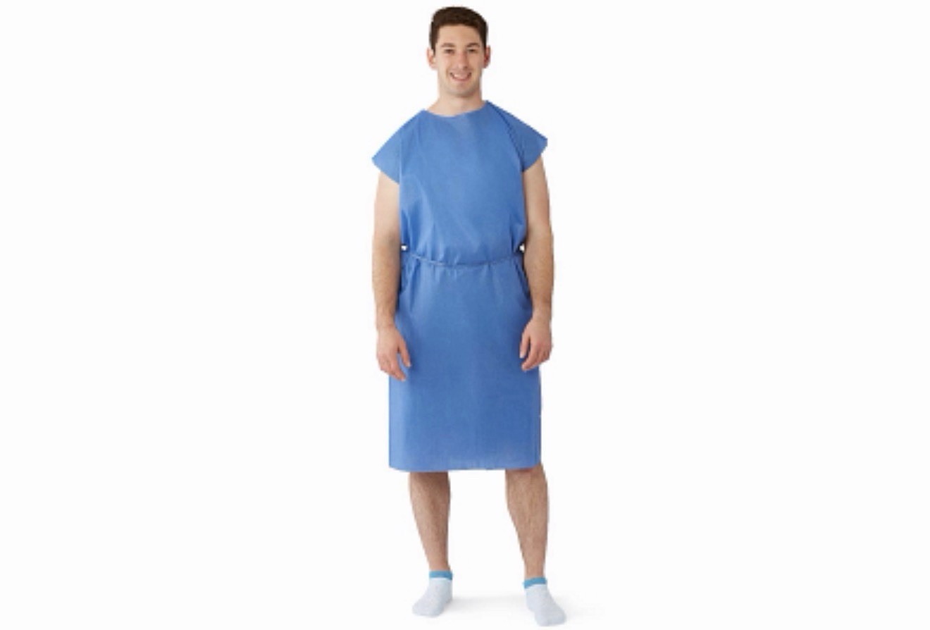 Case of 50 Medline Patient Gowns Blue Regular/Large NON27236 New Latex-Free