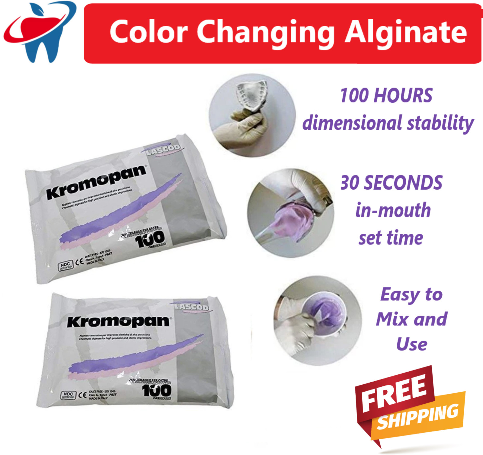 Kromopan Color Changing Alginate Dust Free 1lb pouch x 2 bags