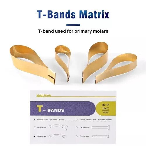 100/Bag Dental T- Band Brass Straight Large Small Curved Matrix Bands 0.05mm