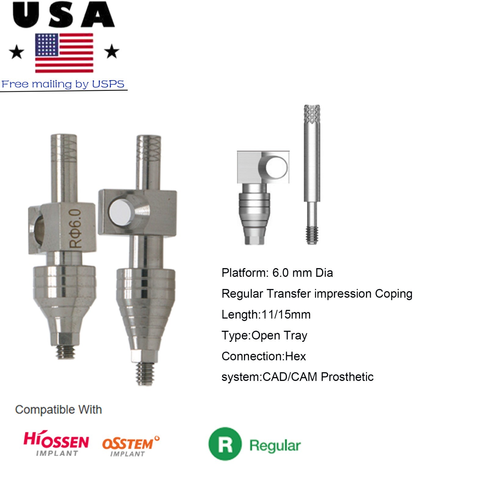 Implant Impression Coping Open/Close transfer fit Hiossen OSS Regular Lab Analog