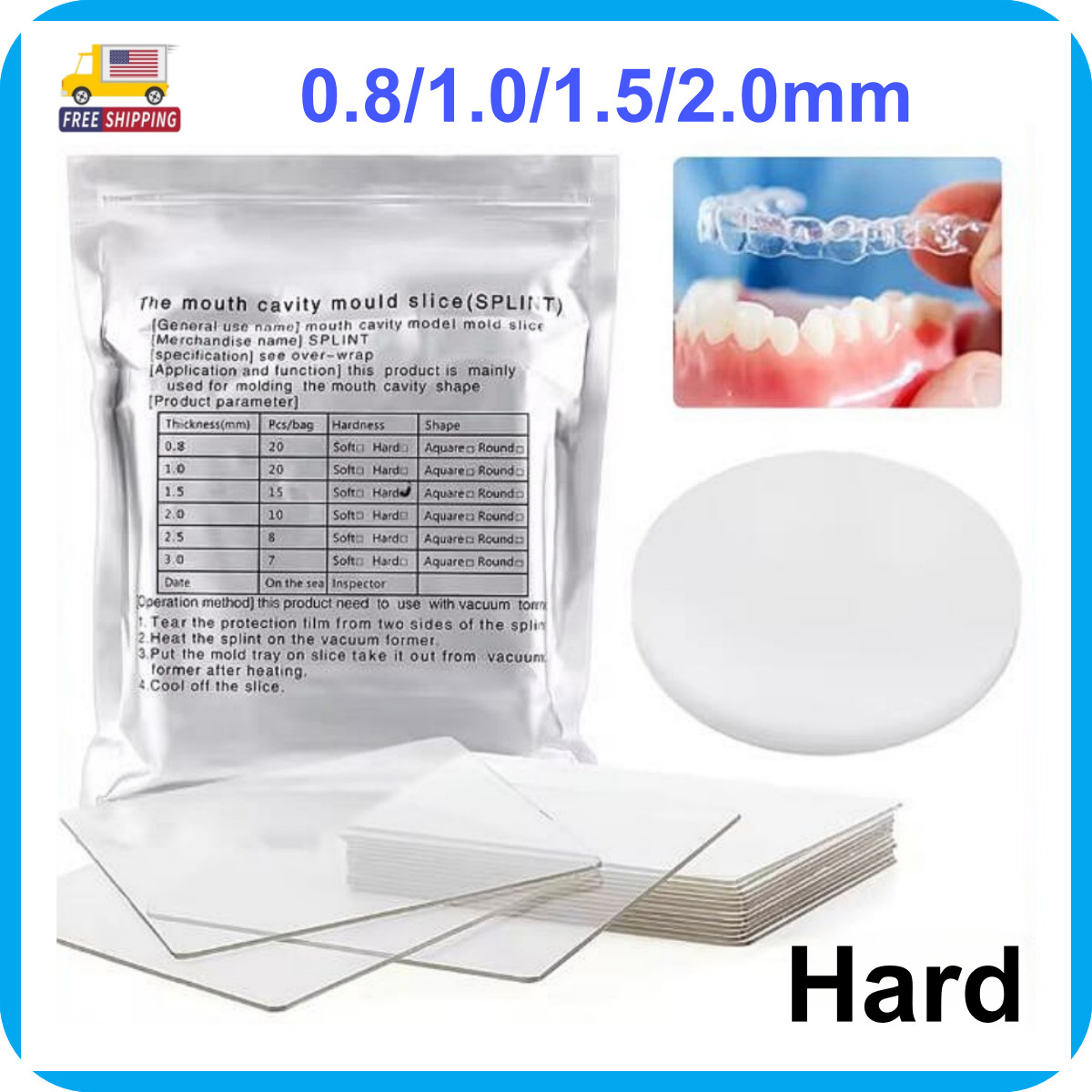 Dental Orthodontic Splint Retainer Vacuum Forming Sheet Hard Plastic 0.8/1.0/1.5