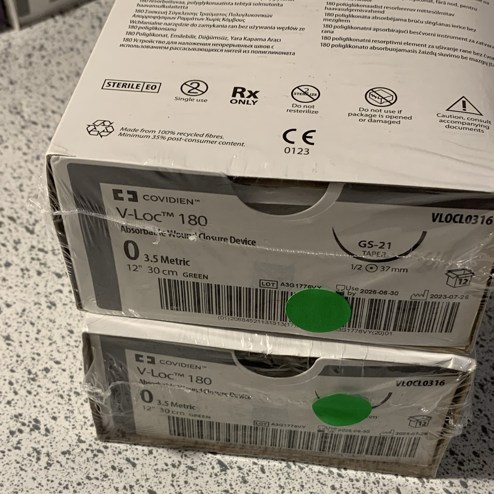 Covidien V-Loc 180 Absorbable Wound Closure 0 30cm Green Gen Surg VLOCL0316