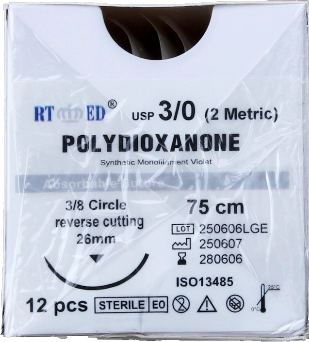 PDO/PDS Sutures SIZE 3-0, 75cm , 3/8 circle 26mm cutting needle Human/Vet 13 pcs