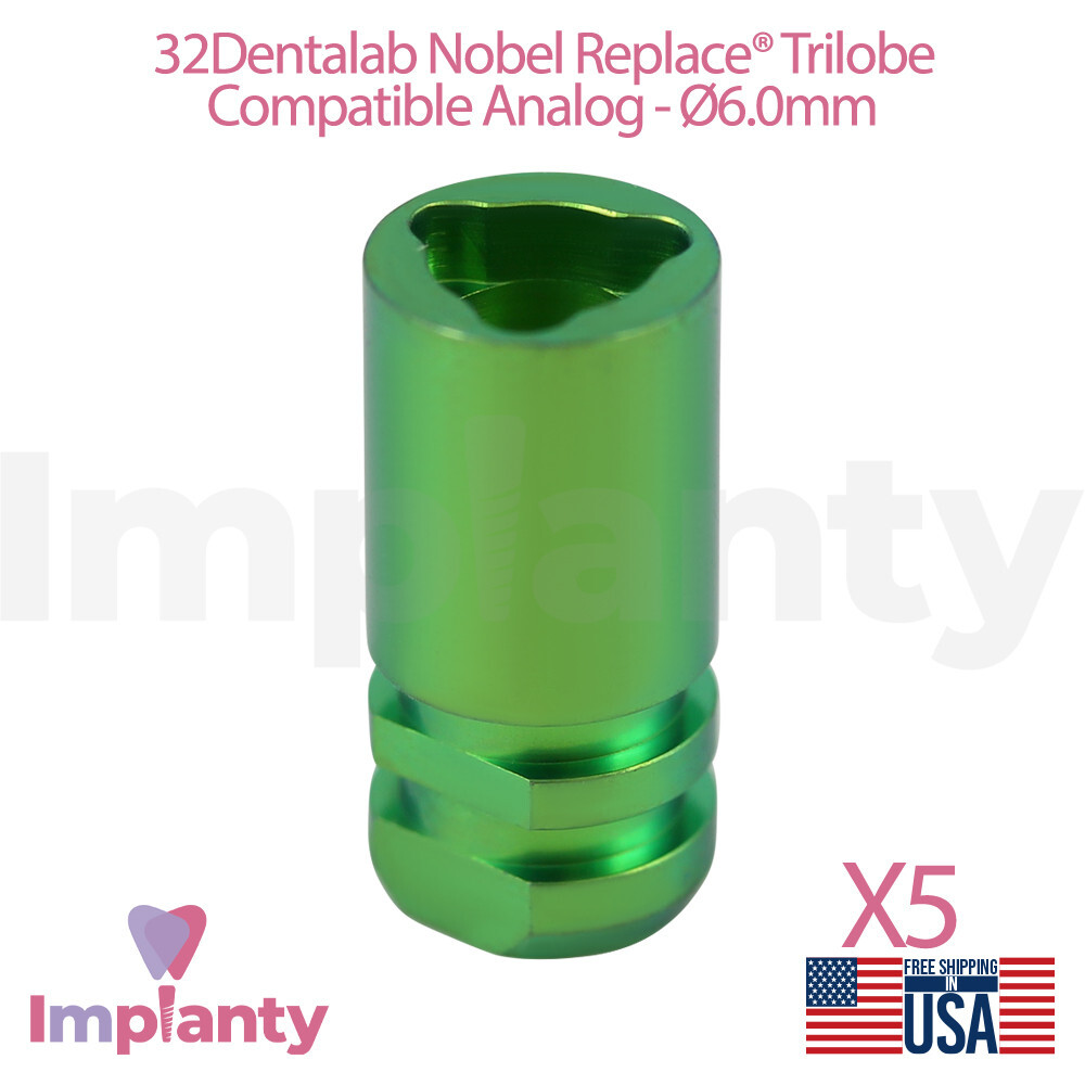 5x Dental Titanium Fixture Analog 6.0mm Green Compatible Nobel Replace Select