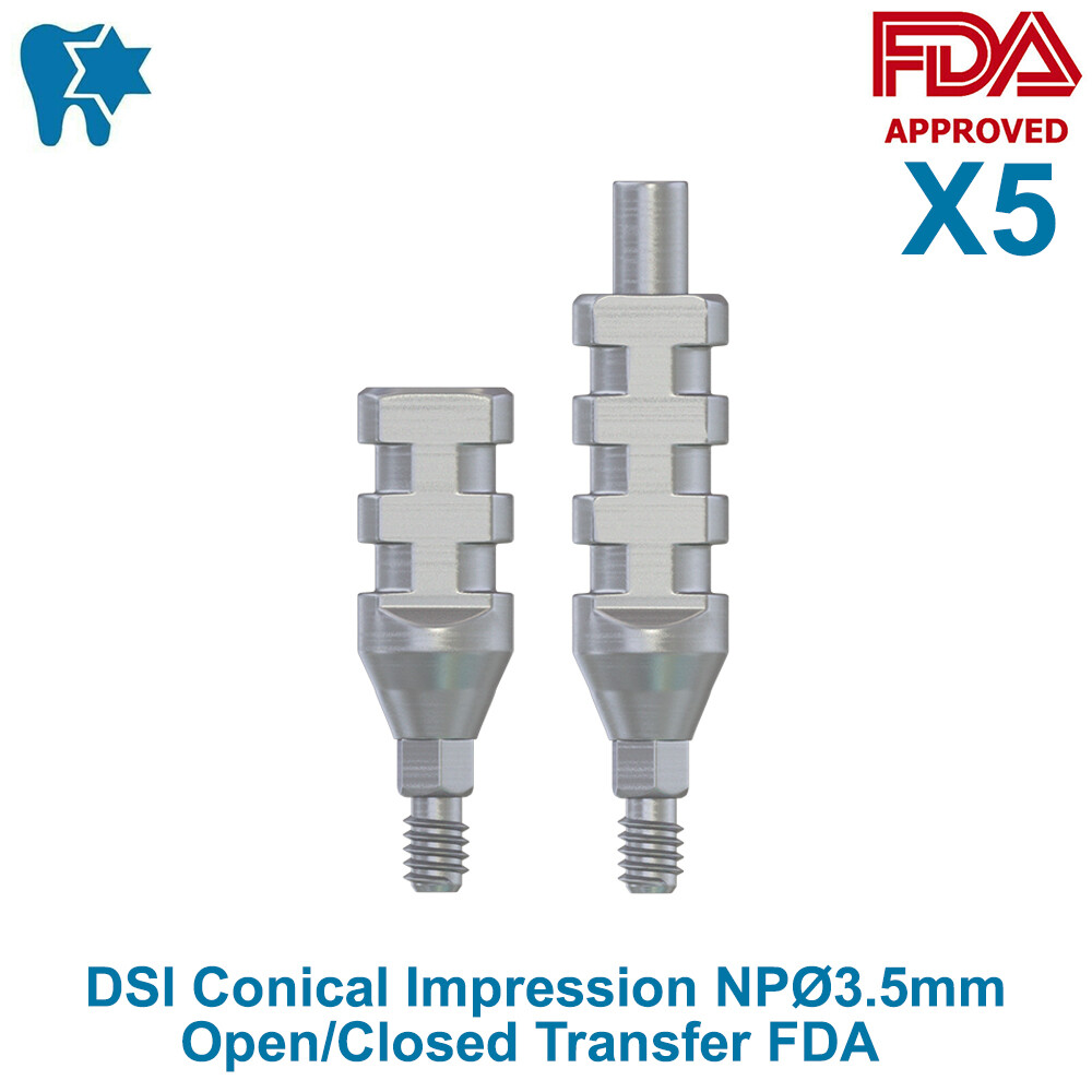 5x DSI Dental Conical Impression Narrow Platform NP Ø3.5mm Open Closed Transfer
