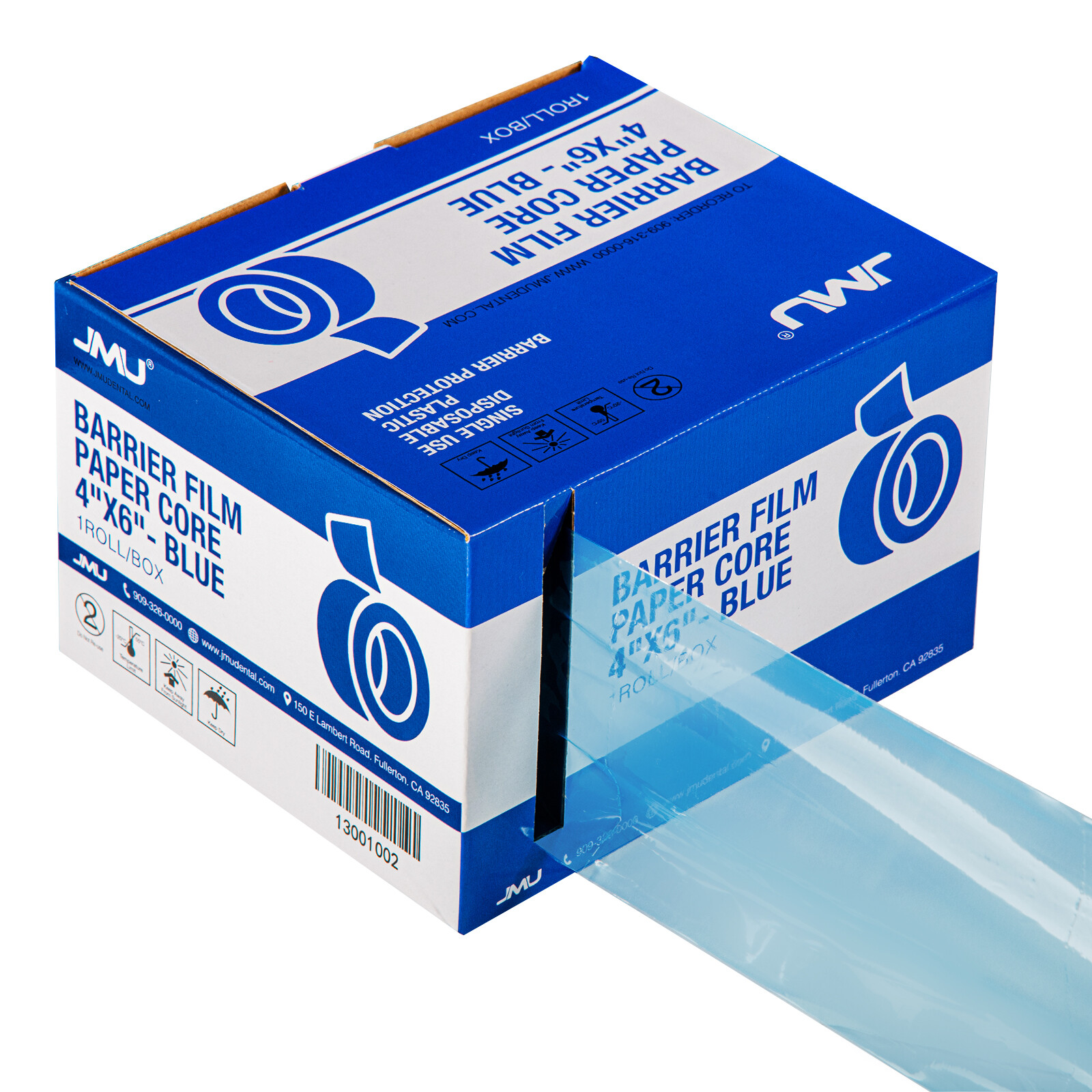 JMU Dental Barrier Film Roll Tape Adhesive 1200 Sheets Size 4″ x 6″ Blue