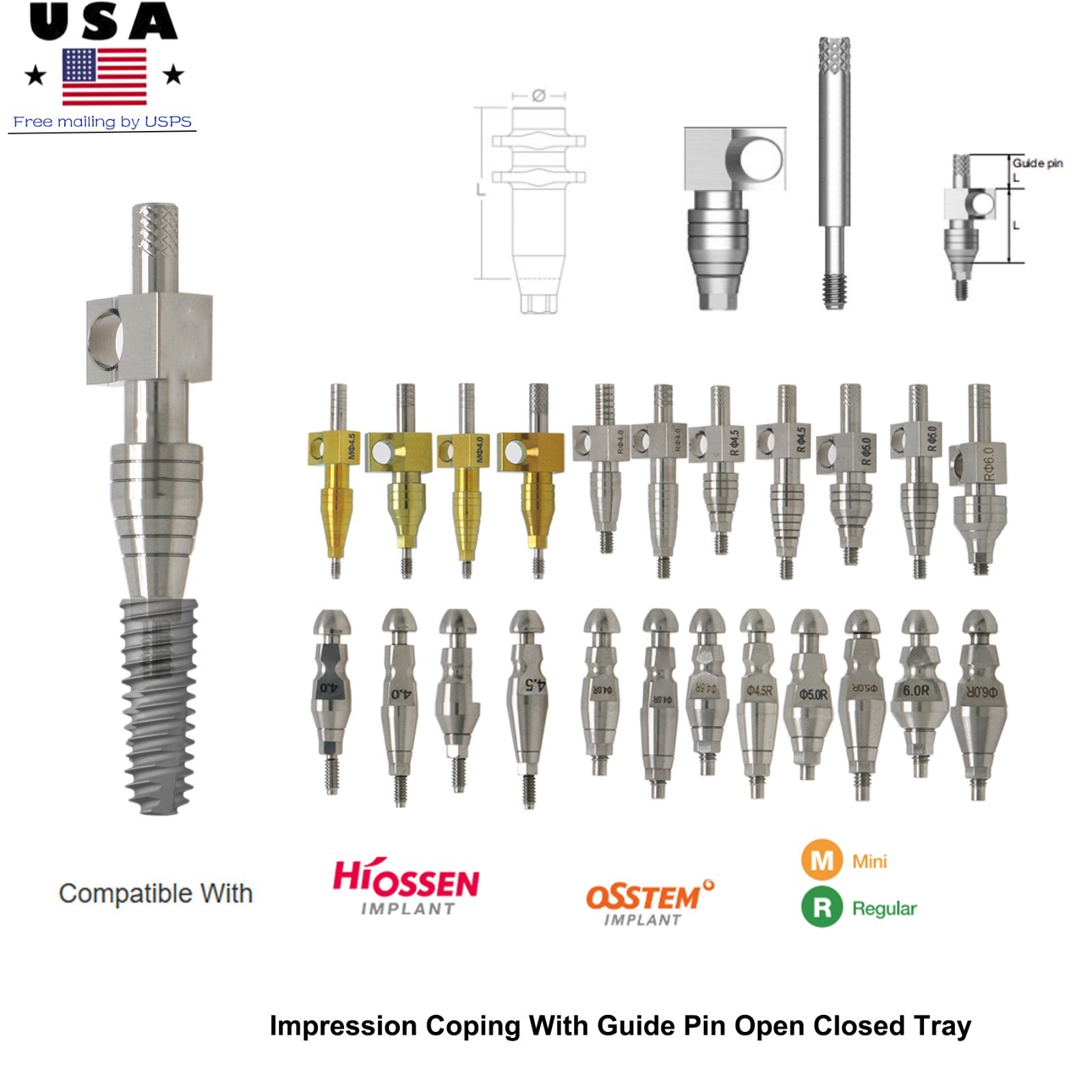 Hiossen ET Dental Open Tray Hex Fit Implant Impression Coping Dental Lab Fixture