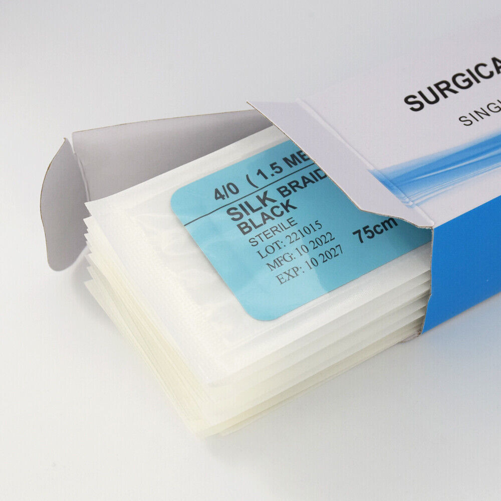 12Pcs/Box Dental Black Surgical Training Suture Silk Braided 75cm Non Absorbable