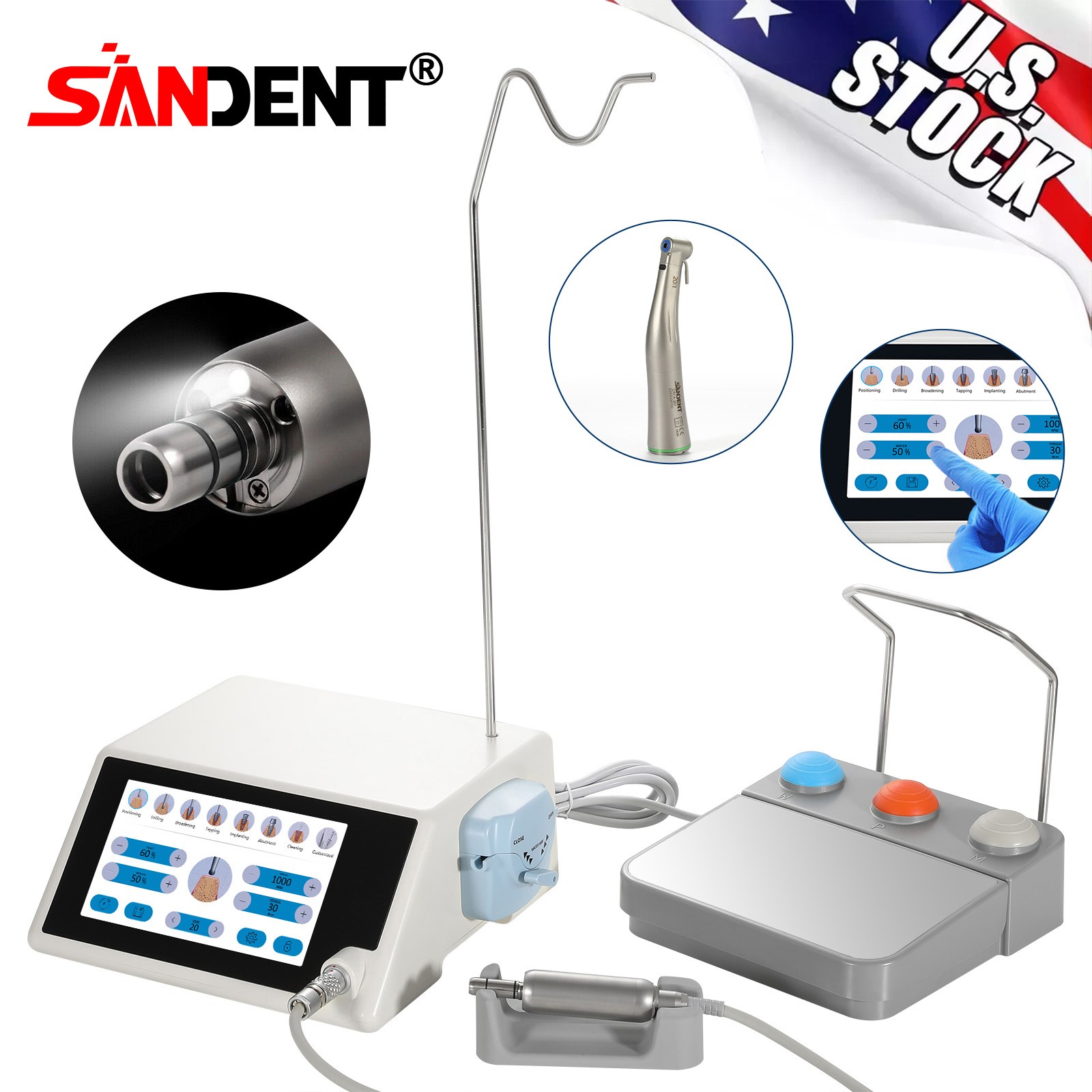 Dental Implant Motor System Surgical Brushless Motor 20:1 Contra Angle AC100-240
