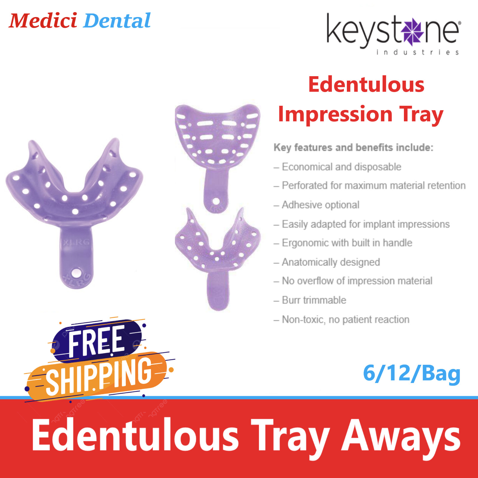 Dental Impression Trays Edentulous TrayAways Perfor Trays, Keystone, Choose Pack