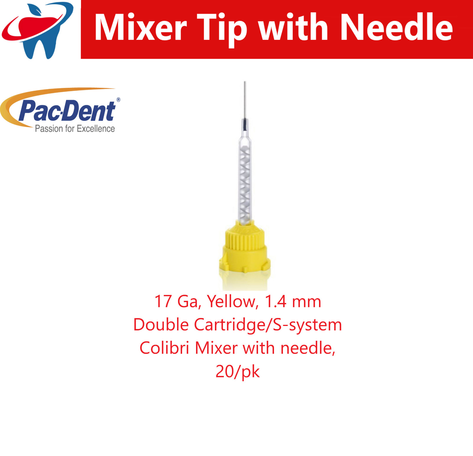 Dental HP Mix Tips 20 Ga Brown, 0.9 mm Double Syr L-system Colibri Core Build Up