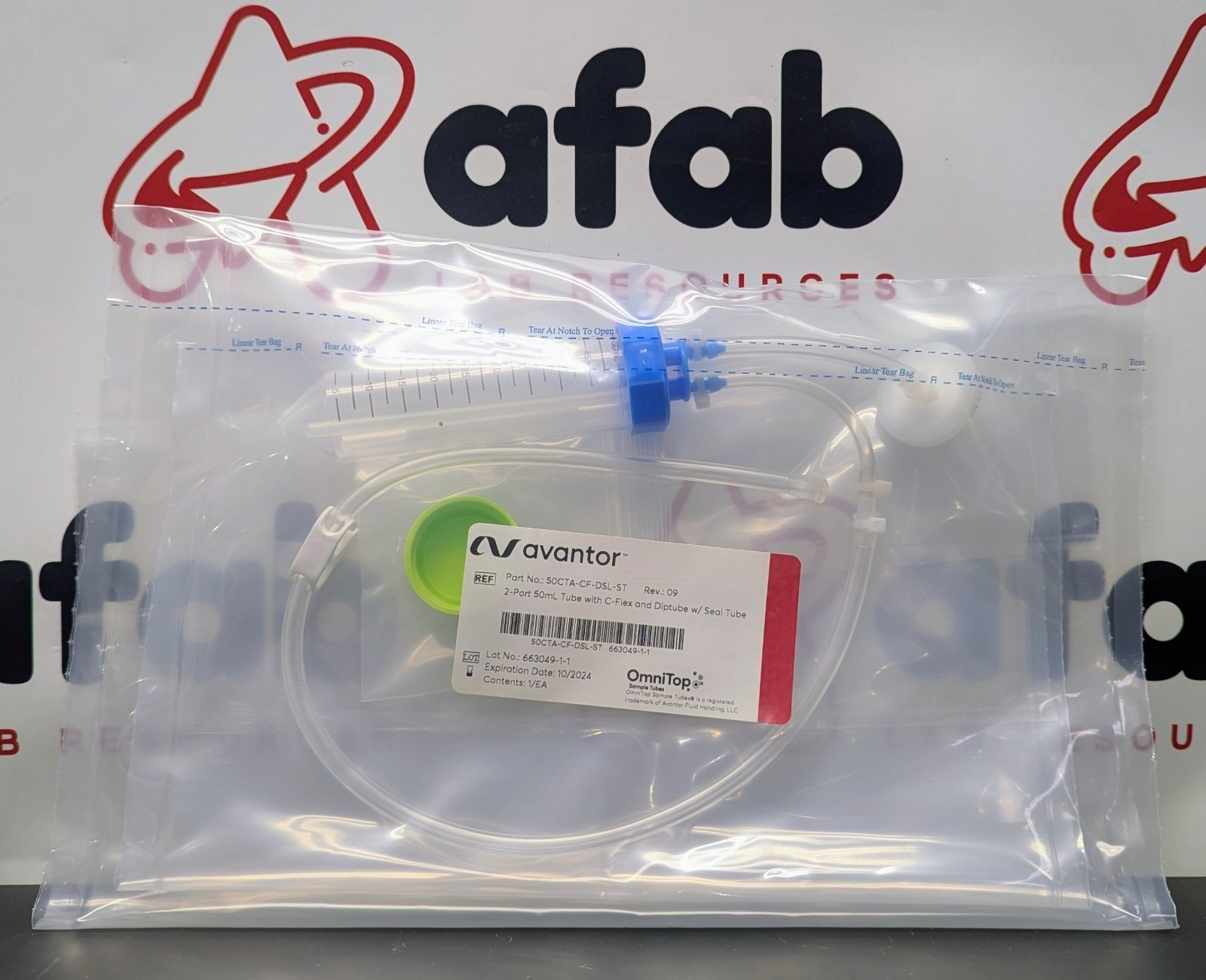Avantor 2 Port 50mL Tube w/ C-Flex & Dip tube w/ Seal Tube – 50CTA-CF-DSL-ST