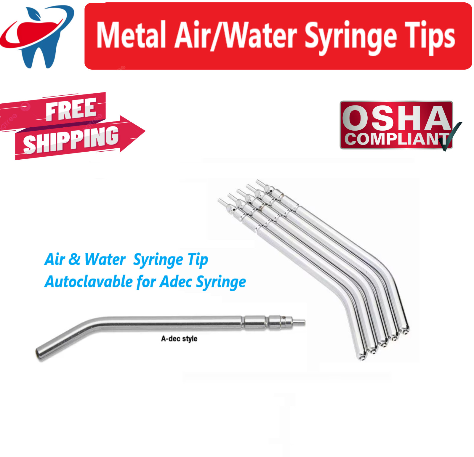 A-Dec Metal Tips Dental Air Water Syringe Tips Metal 3-Way A-Dec Style 5-50/bx