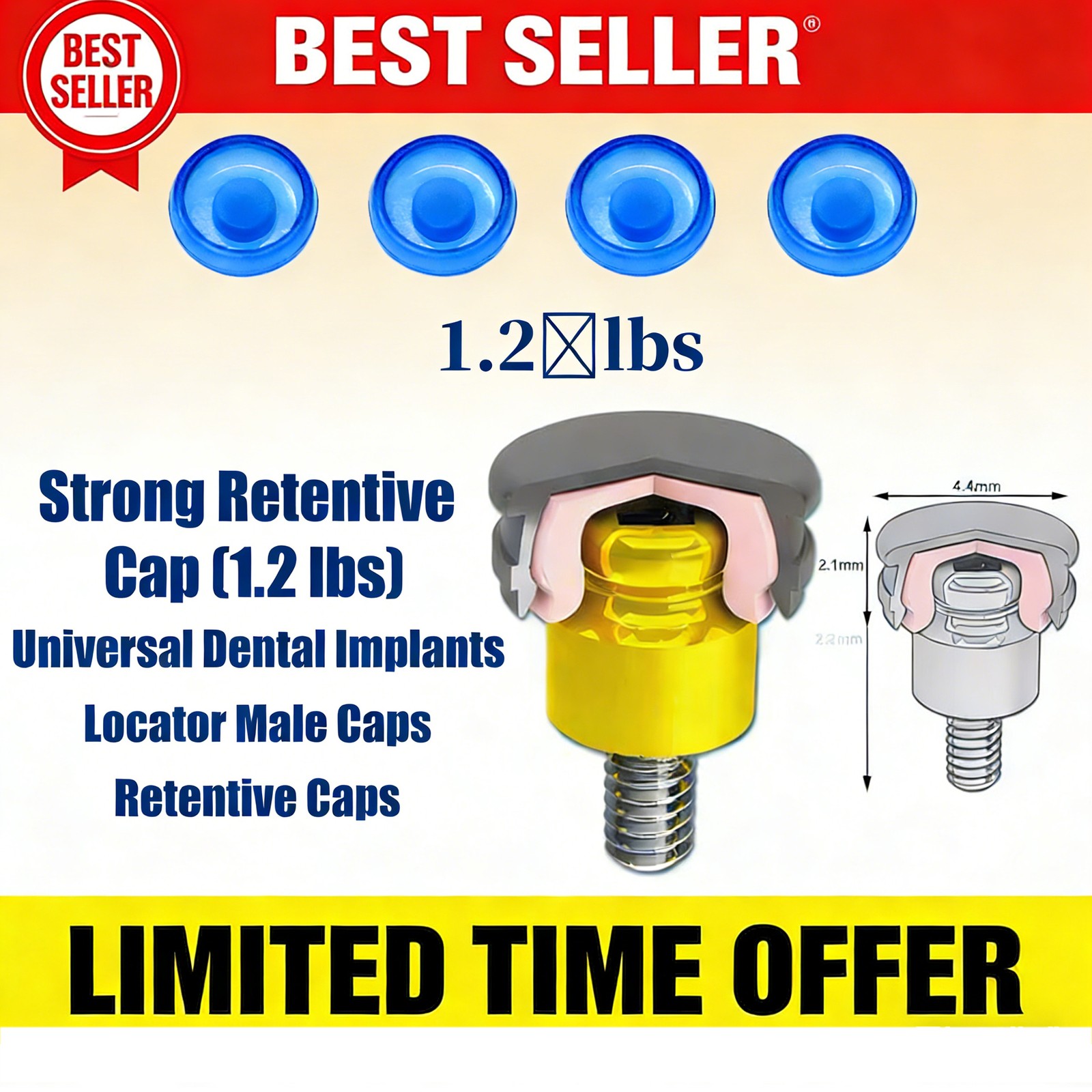 US Dental Locator Abutment Fits Zimmer TSV 3.5/4.5 NP/RP 1-5mm GH Internal Hex