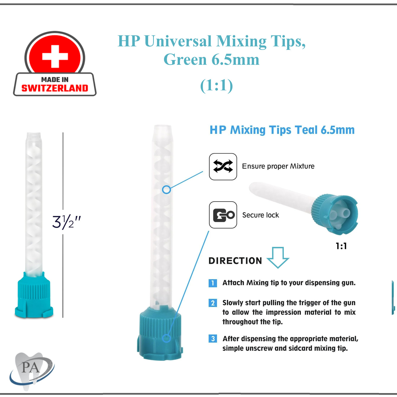Dental Teal HP High Performance Mixing Tips Large 6.5mm for Dual Cartridges 50mL