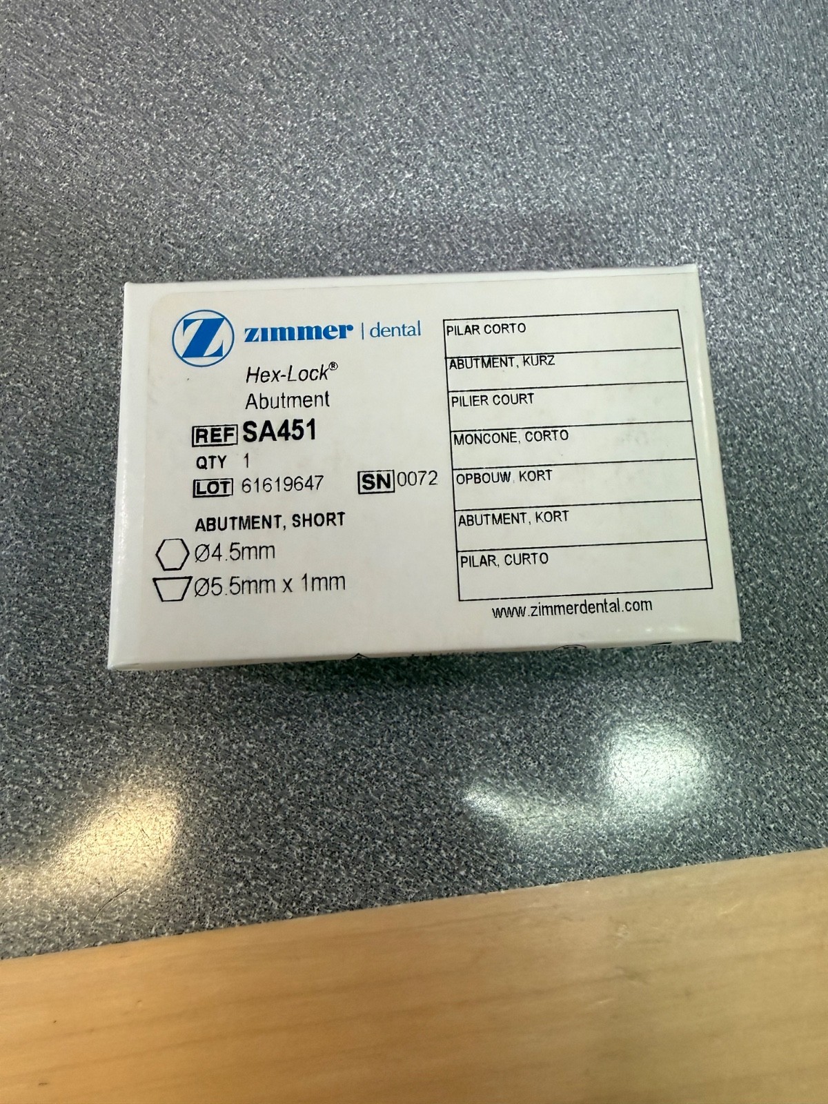 Zimmer Abutment Short 4.5mm SA451