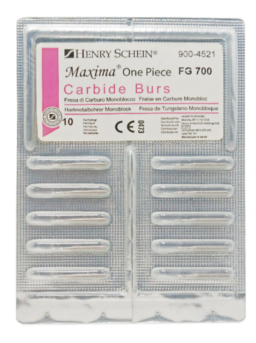 Henry Schein Maxima One Piece Carbide Burs FG 700 Taper Flat End Shape 10/Pack