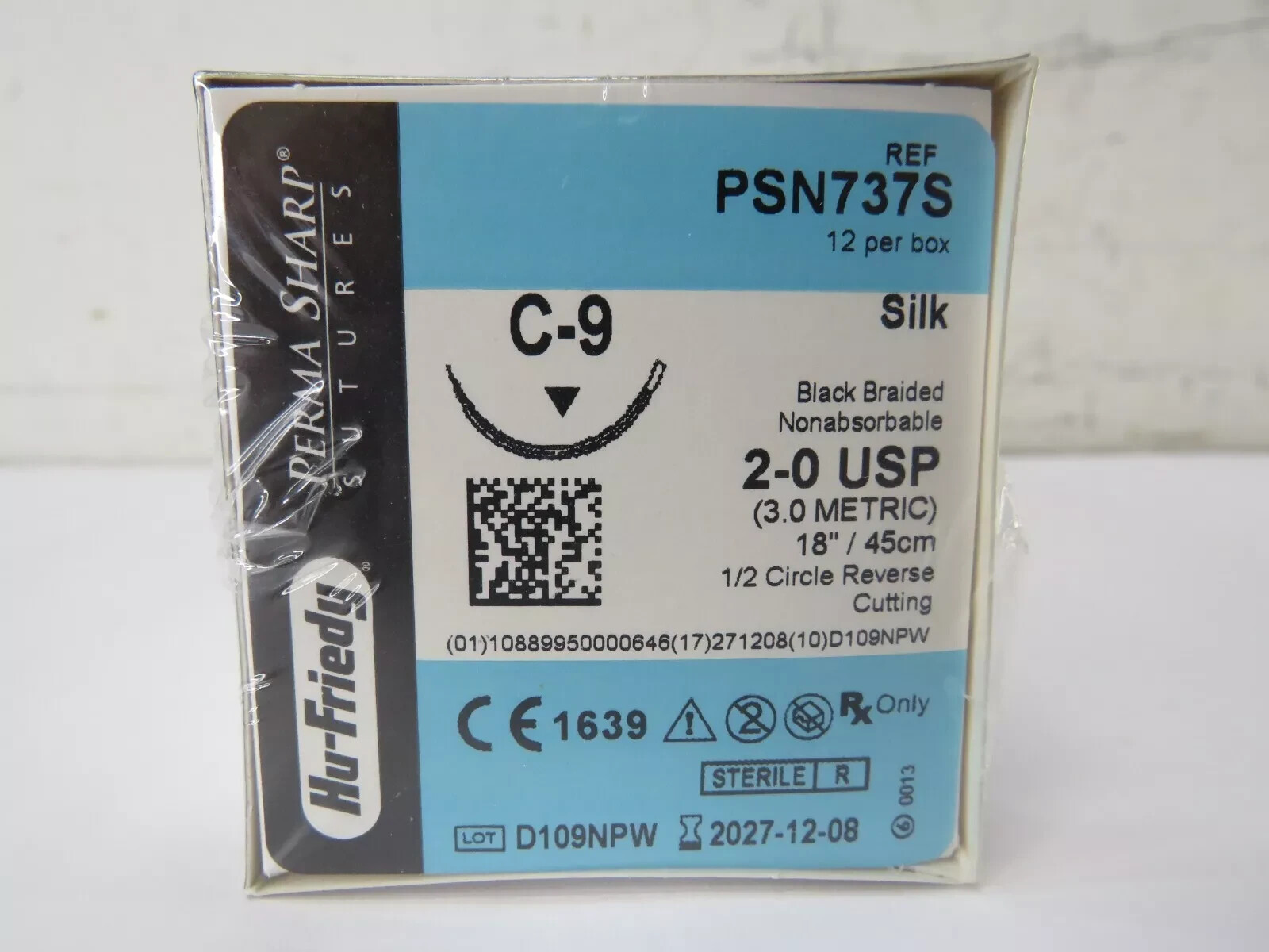 Hu-Friedy PSN737S C-9 Black Braided Nonabsorbable Silk 1/2 circle 12/Bx