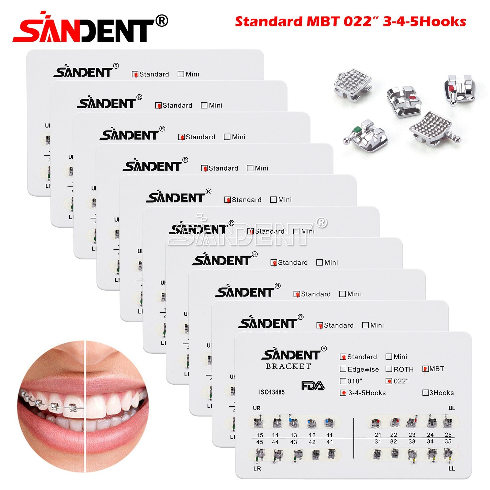 Dental Metal Brackets bracket braces Standard MBT/Roth 022/018 Hooks 3/345