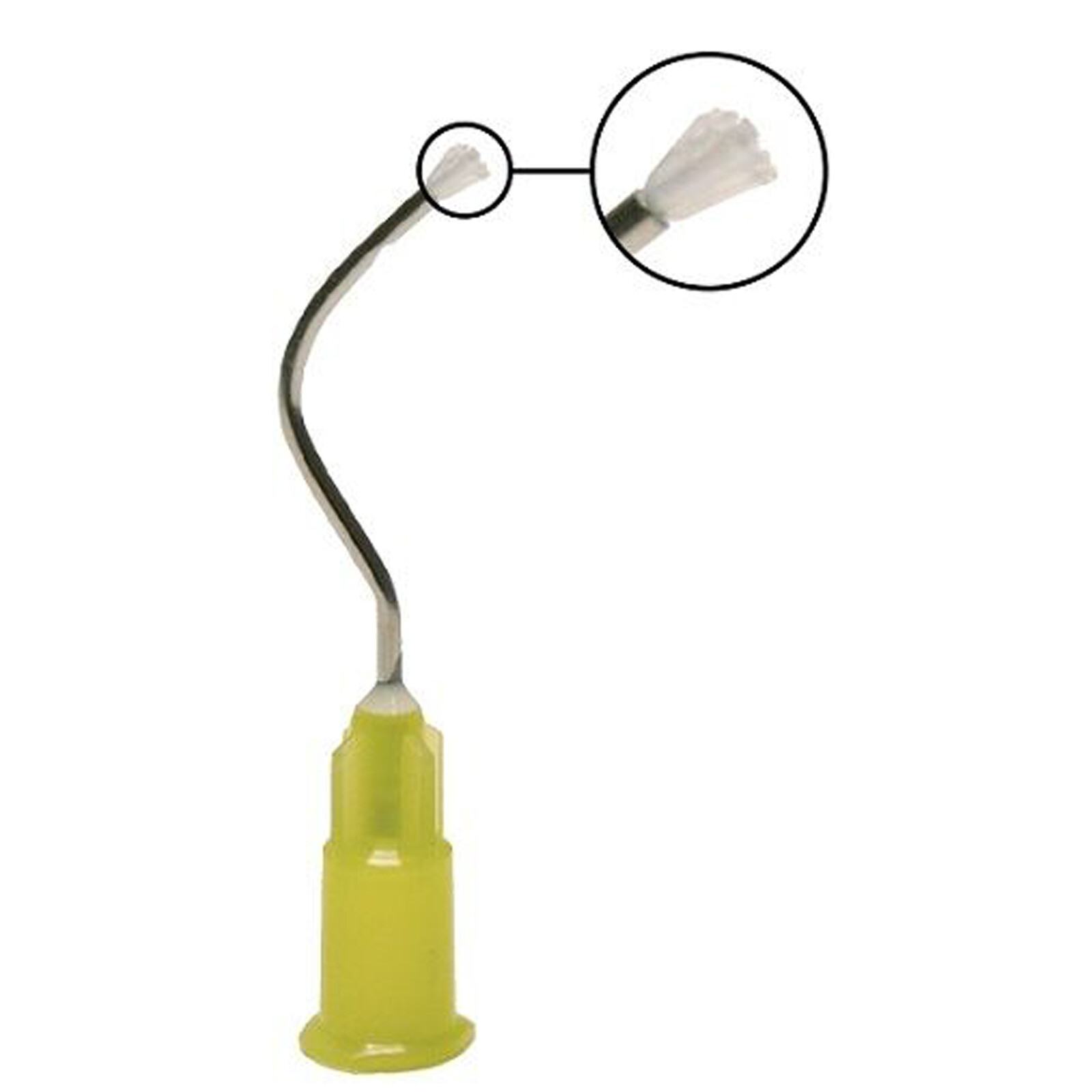 100Pcs Dental Disposable metal infusor yellow tip Pre-Bent w/ brush padded 19G