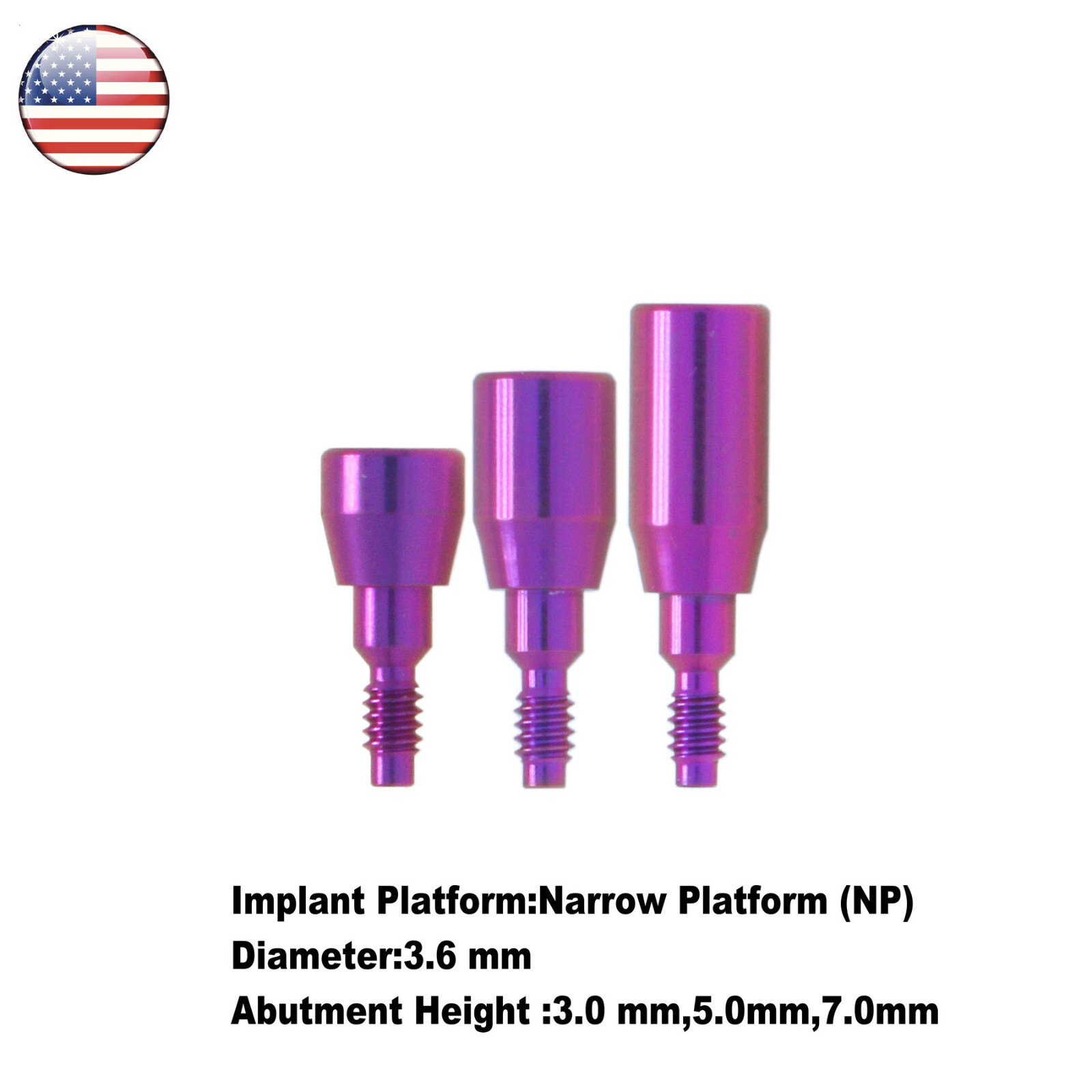 US Dental Healing Cap Abutment NP fits Nobel Biocare ∅3.6 ∅5.0 3/5/7mm Narrow