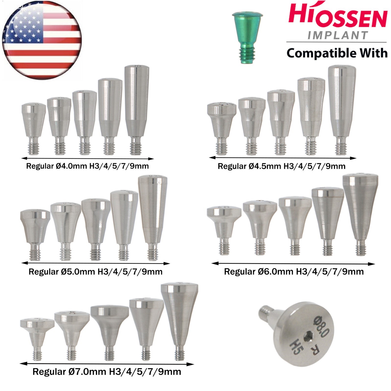 US Dental Healing Abutment Cover Screw Mini/Regular Hex Fit Oss Hiossen Platform