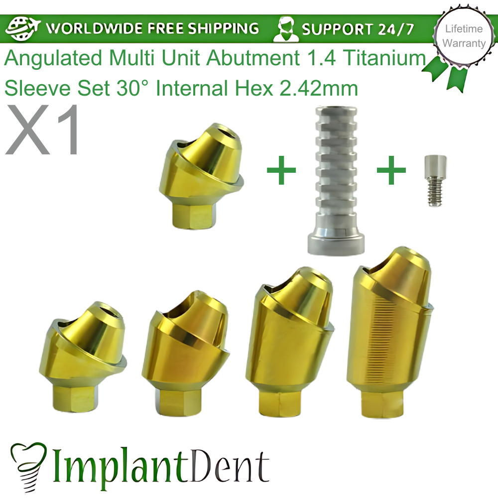 1x Dental Angulated Multi Unit Prosthetic 1.4mm 30° Int Hex Titanium Sleeve Set