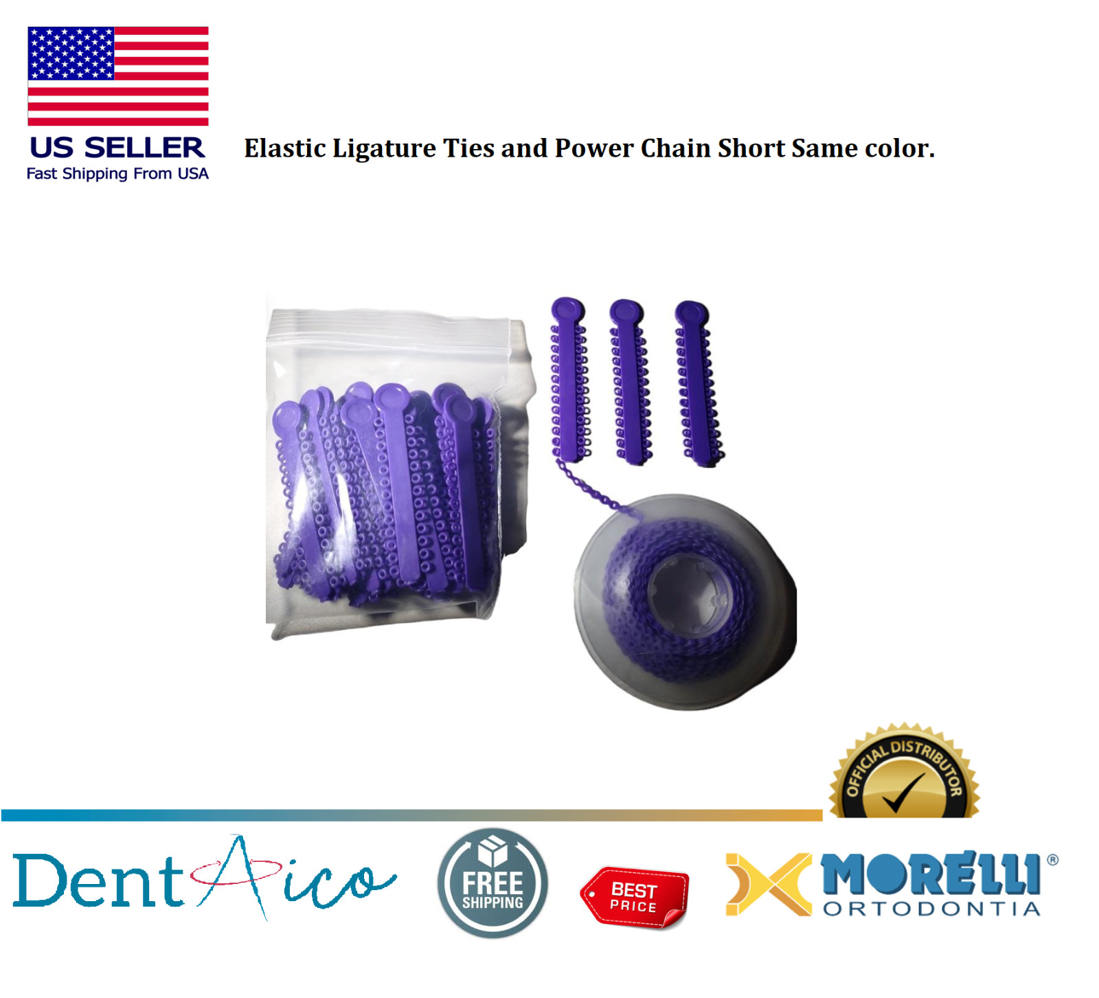Elastic Ligature Modules & Power Chain Short Violet Dentaico Orthodontic Supply