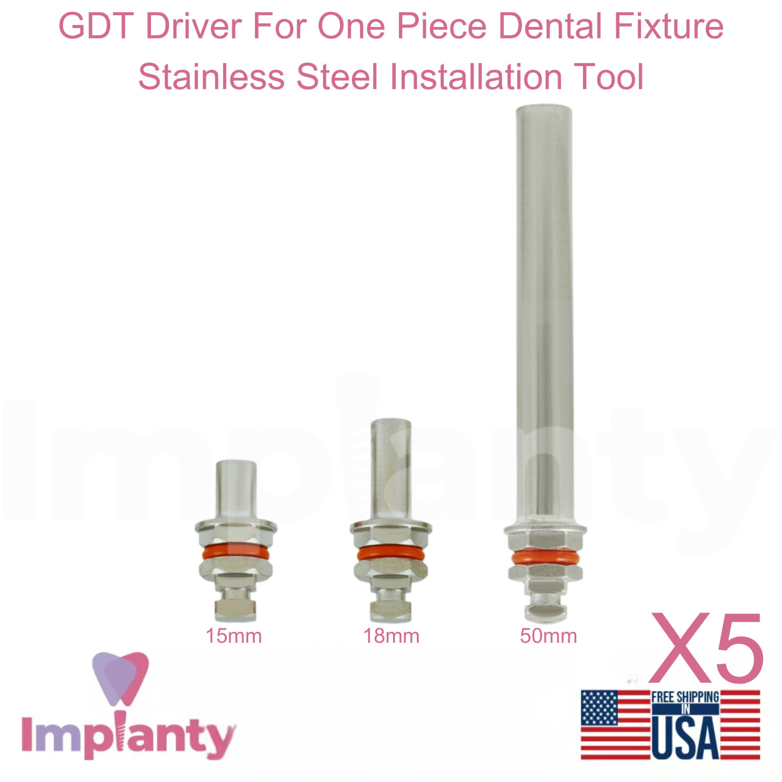 5x Dental Driver For One Piece Fixture Stainless Steel Installation Tool