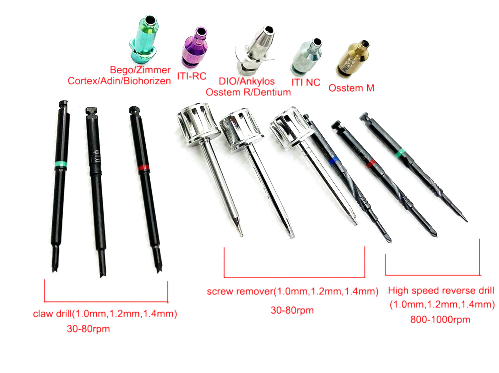 Dental Claw Drill Screw, Reverse Remover Kit ITI,Bego, Dio, Osstem M (14 piece)