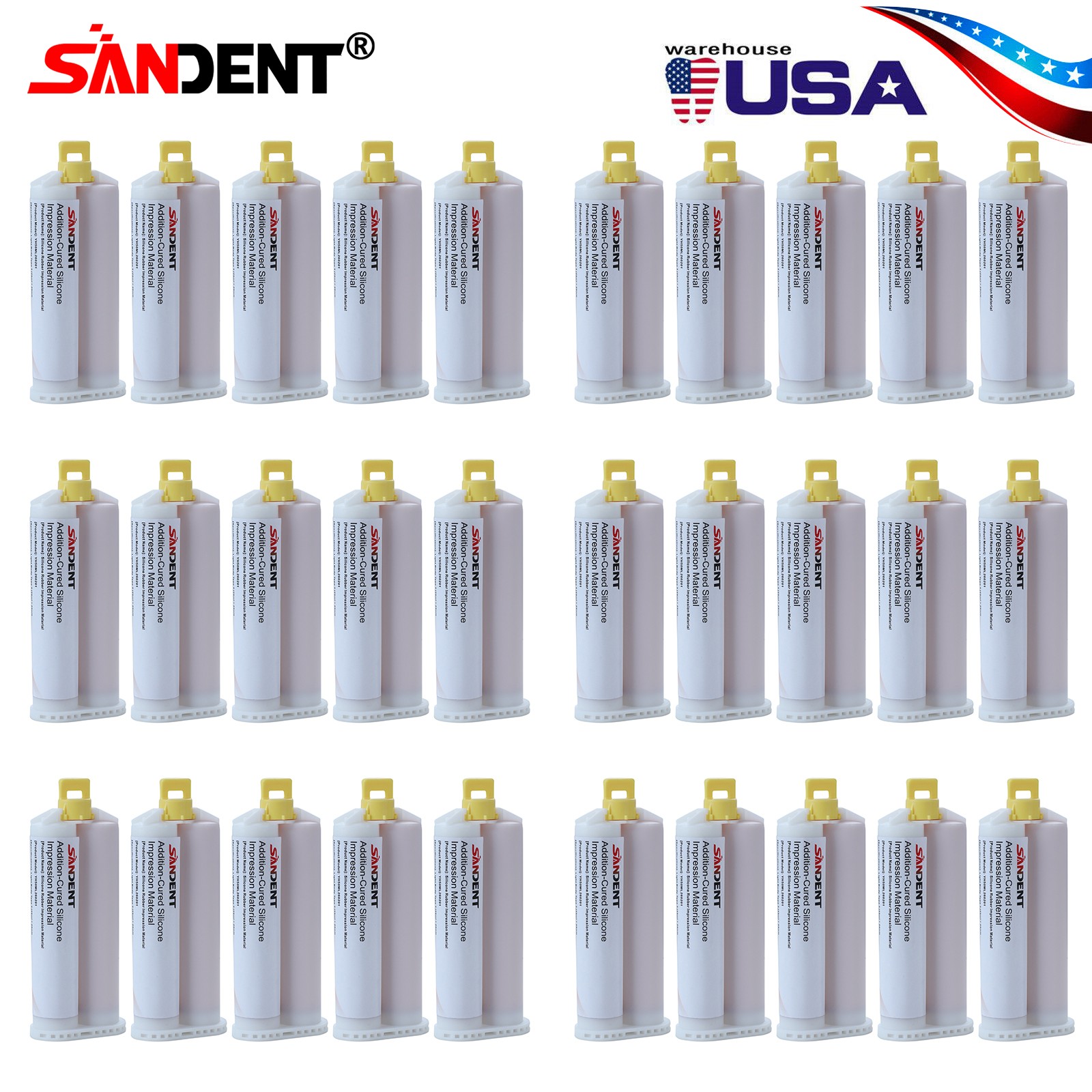 30x50ml Cartridges Dental Impression Material Light Body Rapid Set + 5 Tips