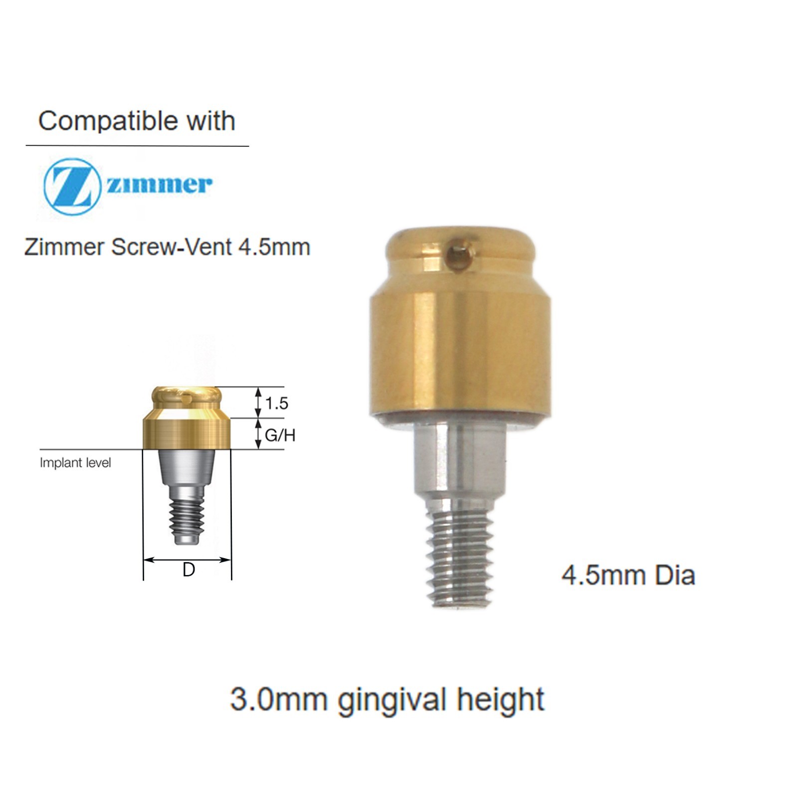 US Zimmer Biohorizons Tapered Internal Hex fits Locator Abutment 4.5mm Platform