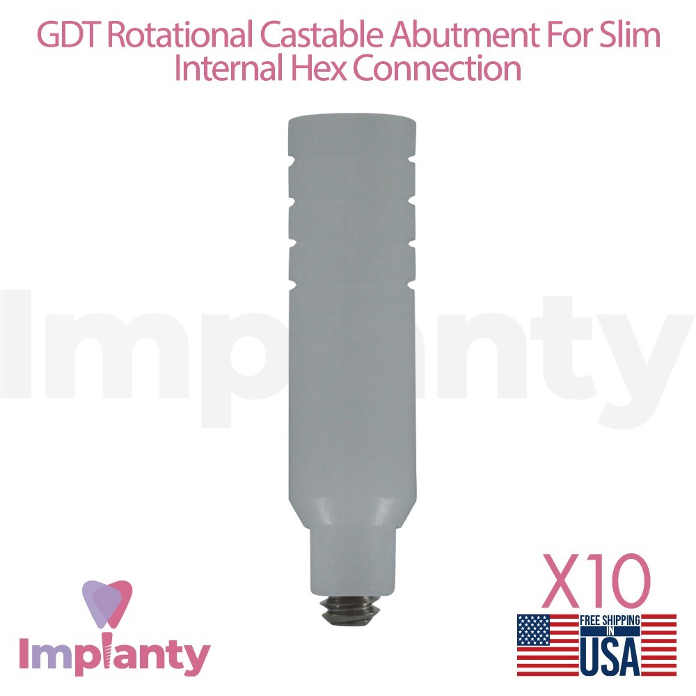 10 GDT Rotational Plastic Castable Prosthetic Slim Int Hex 2.0mm With Screw