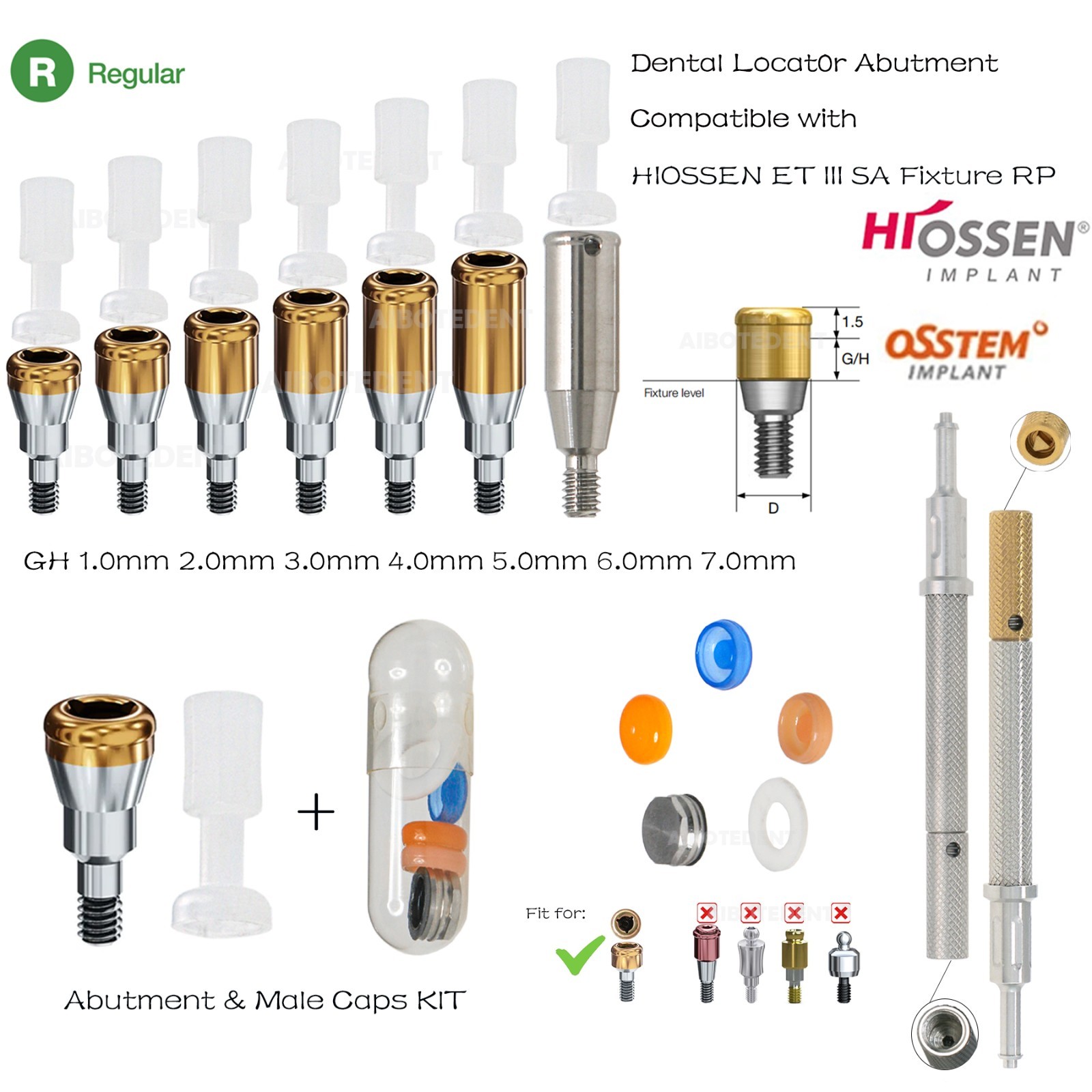 Dental Locator Overdenture Abutment Male Cap Inserts fit HIOSSEN Osstem Regular