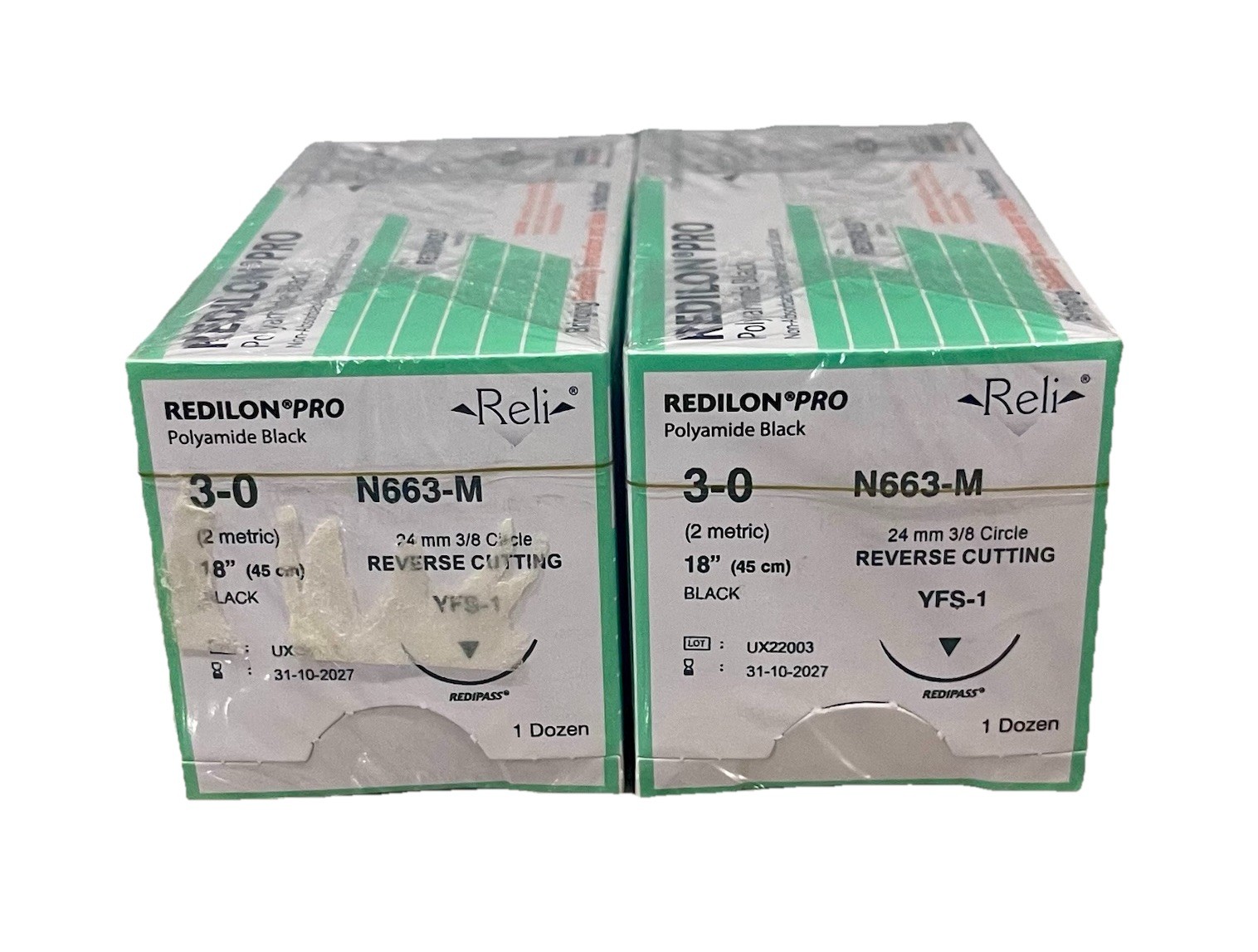 Reli Redilon Pro 3-0 Nylon Sutures N663-M 24mm RC 18” EXP 2027 Lot of 24