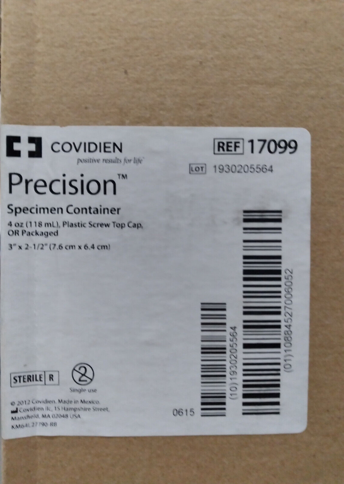COVIDEN Precision Sterile Specimen Container 17099-4.5oz w/Screw Cap-BOX OF 100