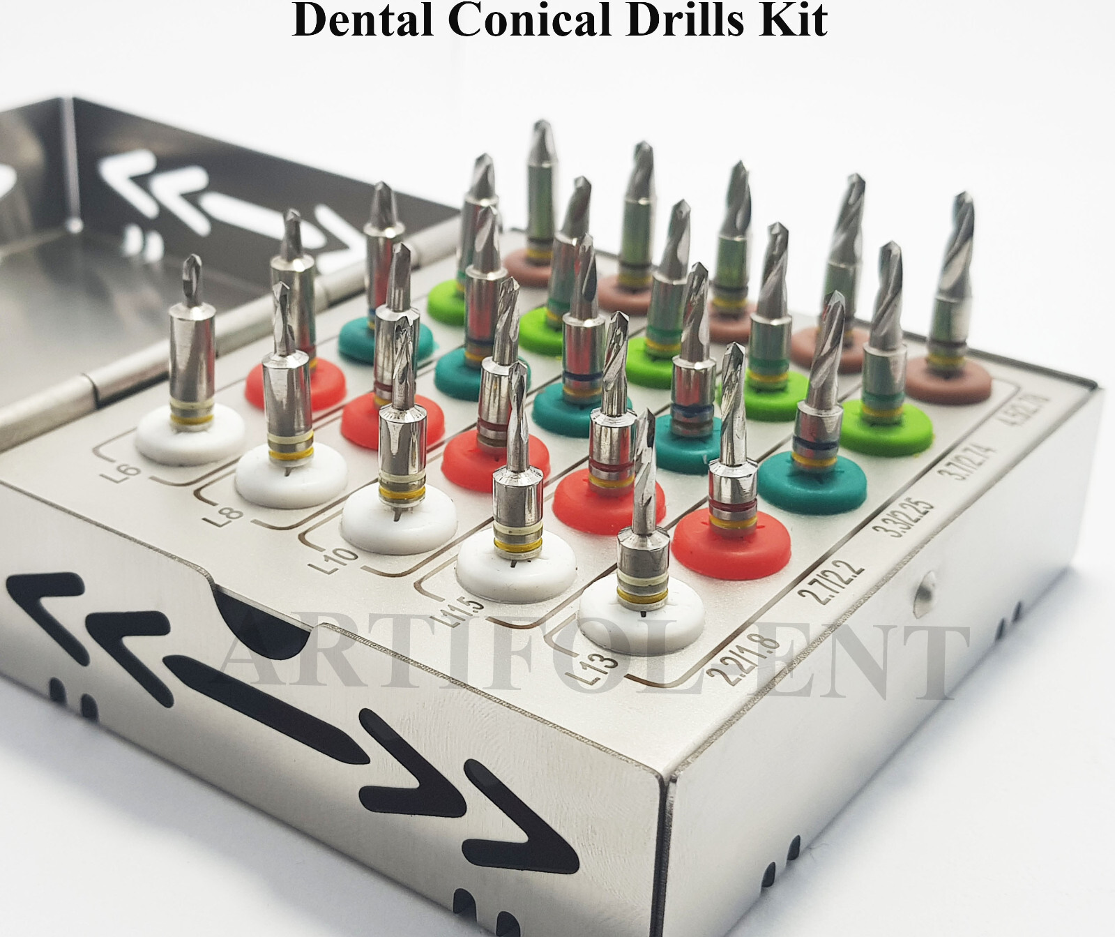25 Pcs Dental Conical Drills Kit with Stoppers Implant Surgical Drill Set