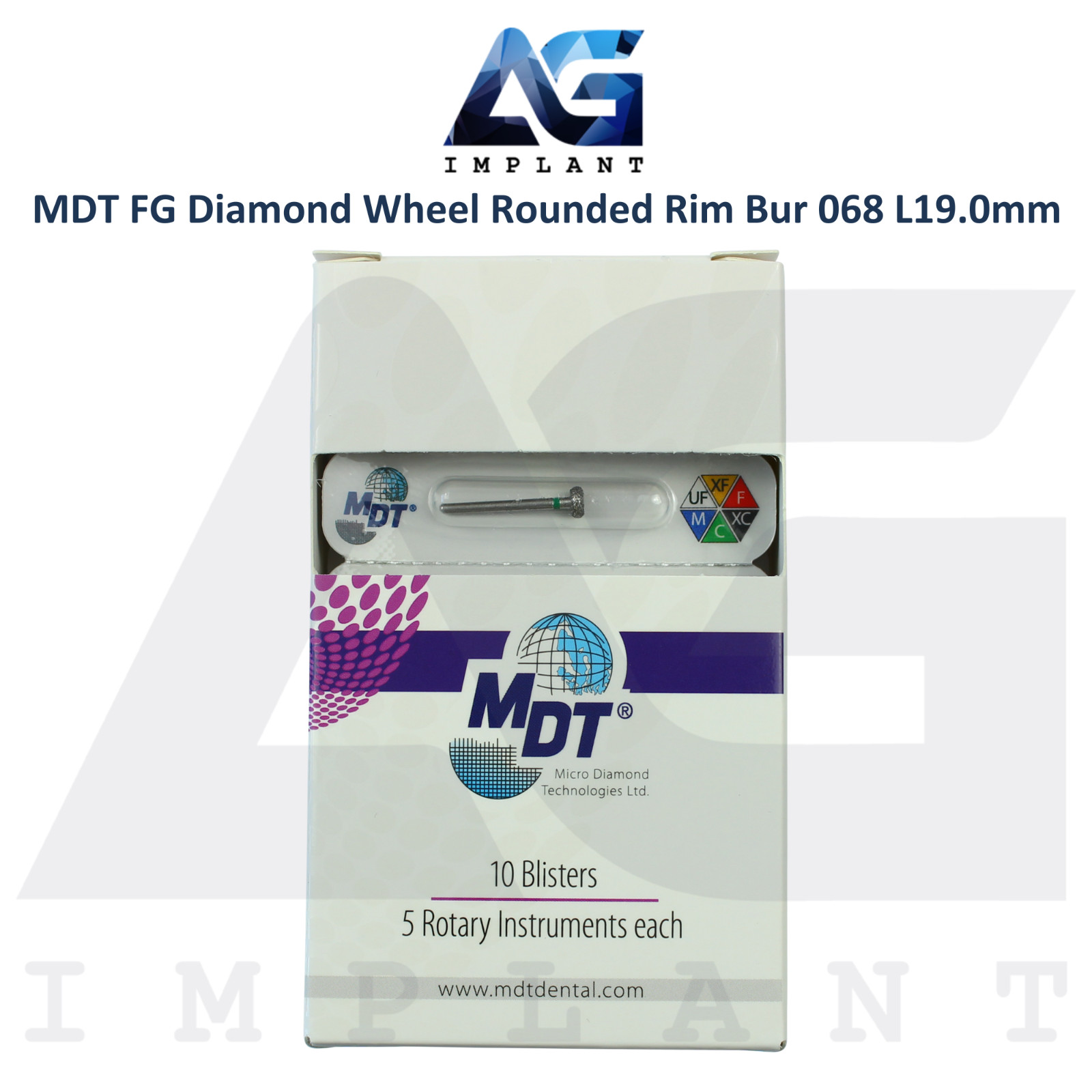 MDT Dental FG Diamond Coated Wheel Rounded Rim Bur 068 L19.0mm Coarse Grit