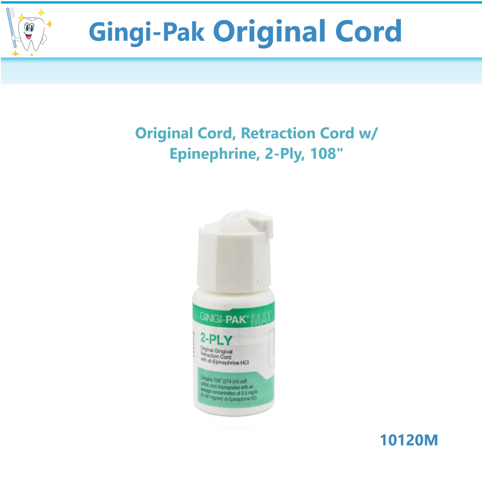 Dental Gingi-Pak Original Cord, Retraction Cord w/ Epin, 2-Ply, 108″, 10120M