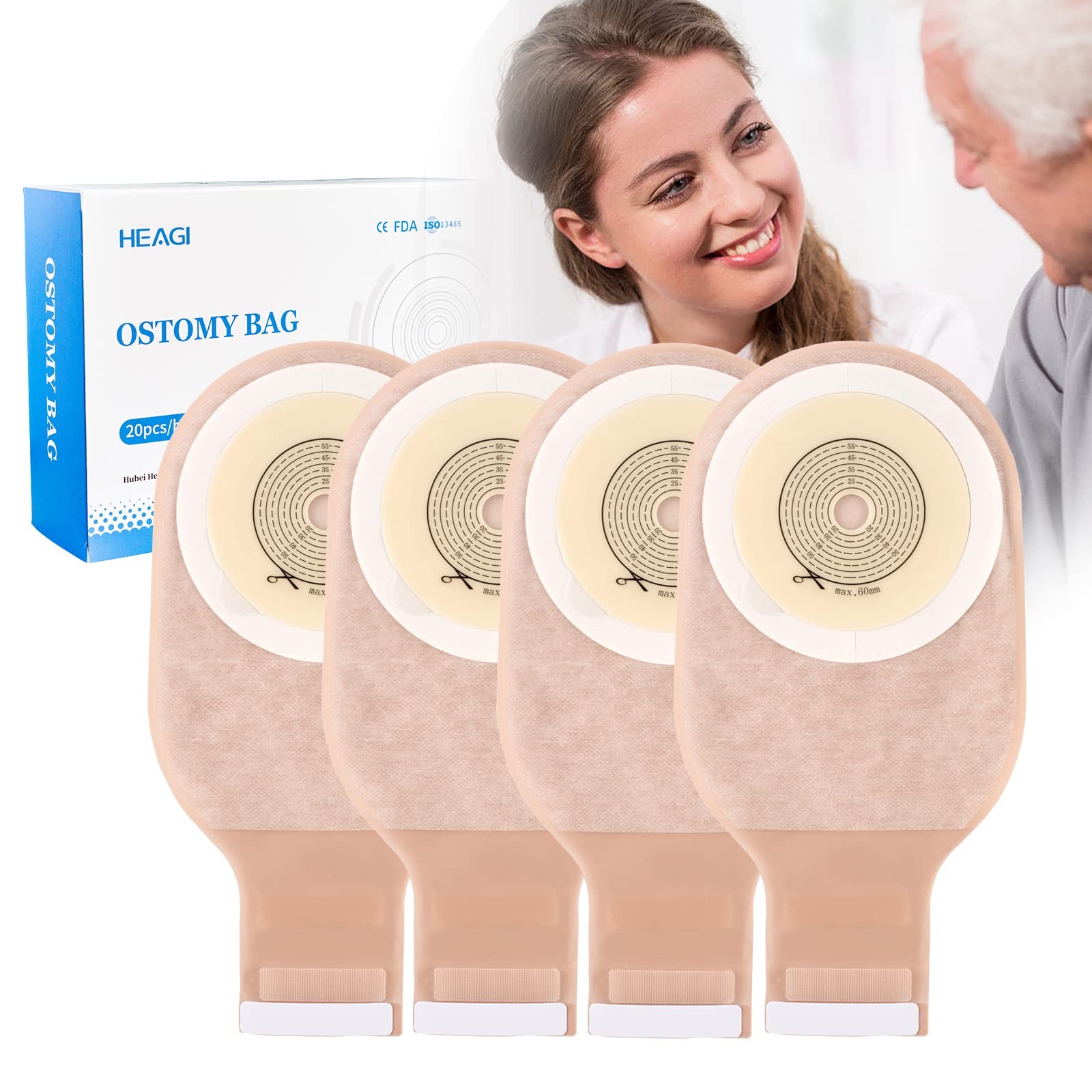 20 Pack Colostomy Bags, One Piece Ostomy Bag 20pcs With Closure