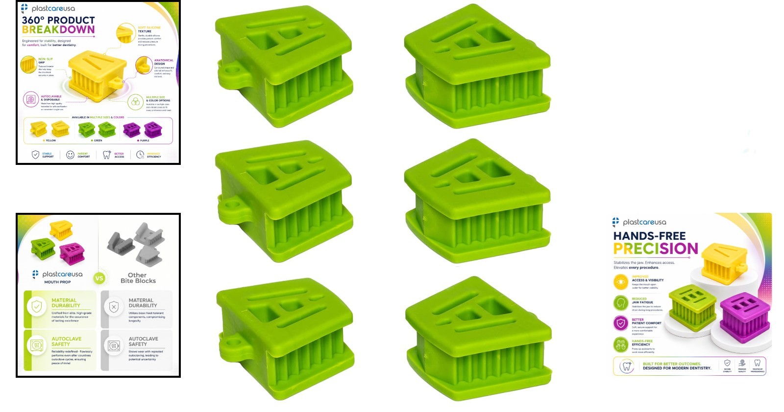 Comfort-Focused Green Dental Bite Blocks – 6 Pack of Autoclavable Silicone Props