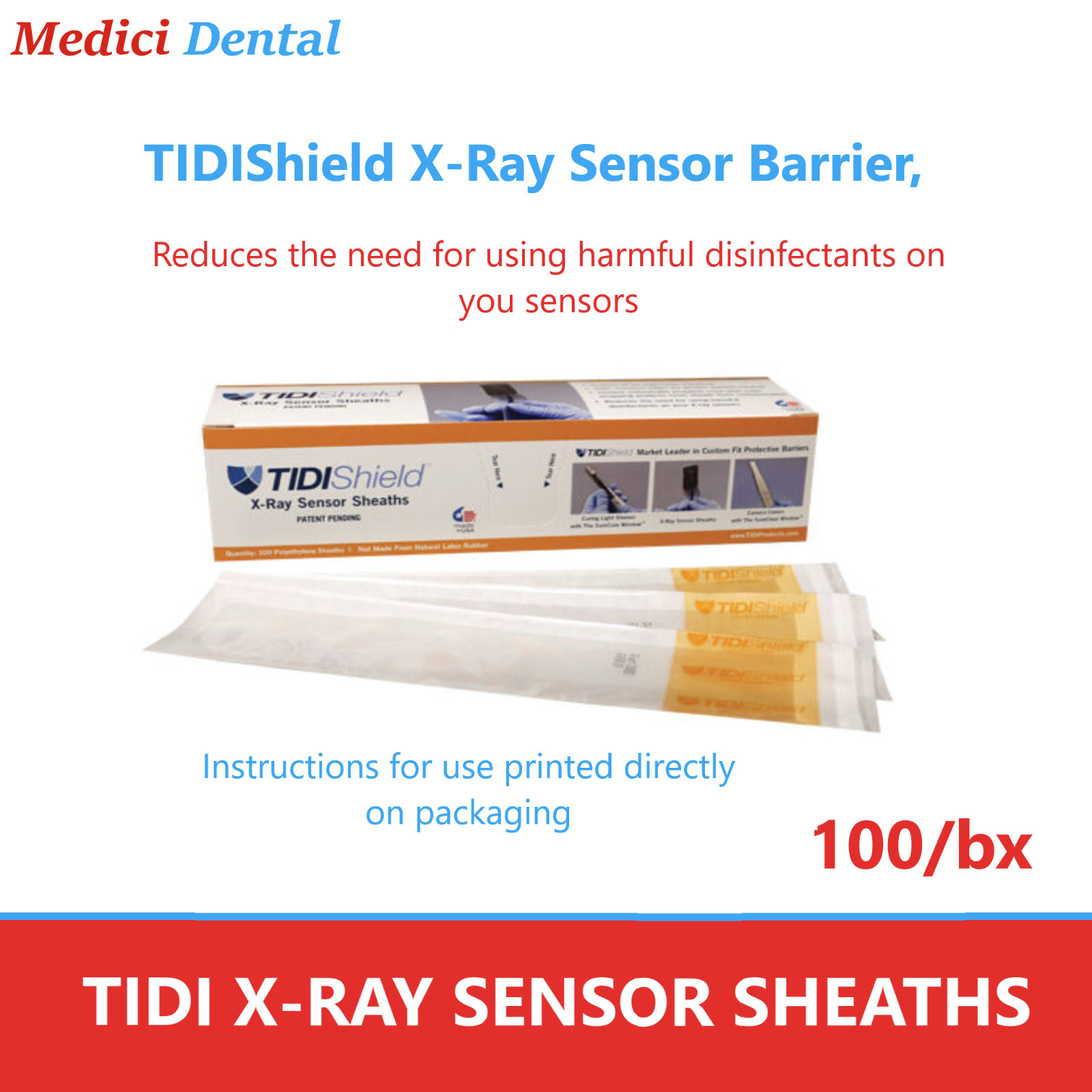 Dental TIDIShield X-Ray Sensor Sheath Cover Sleeve Fits Palodex Size 1 100-500BX