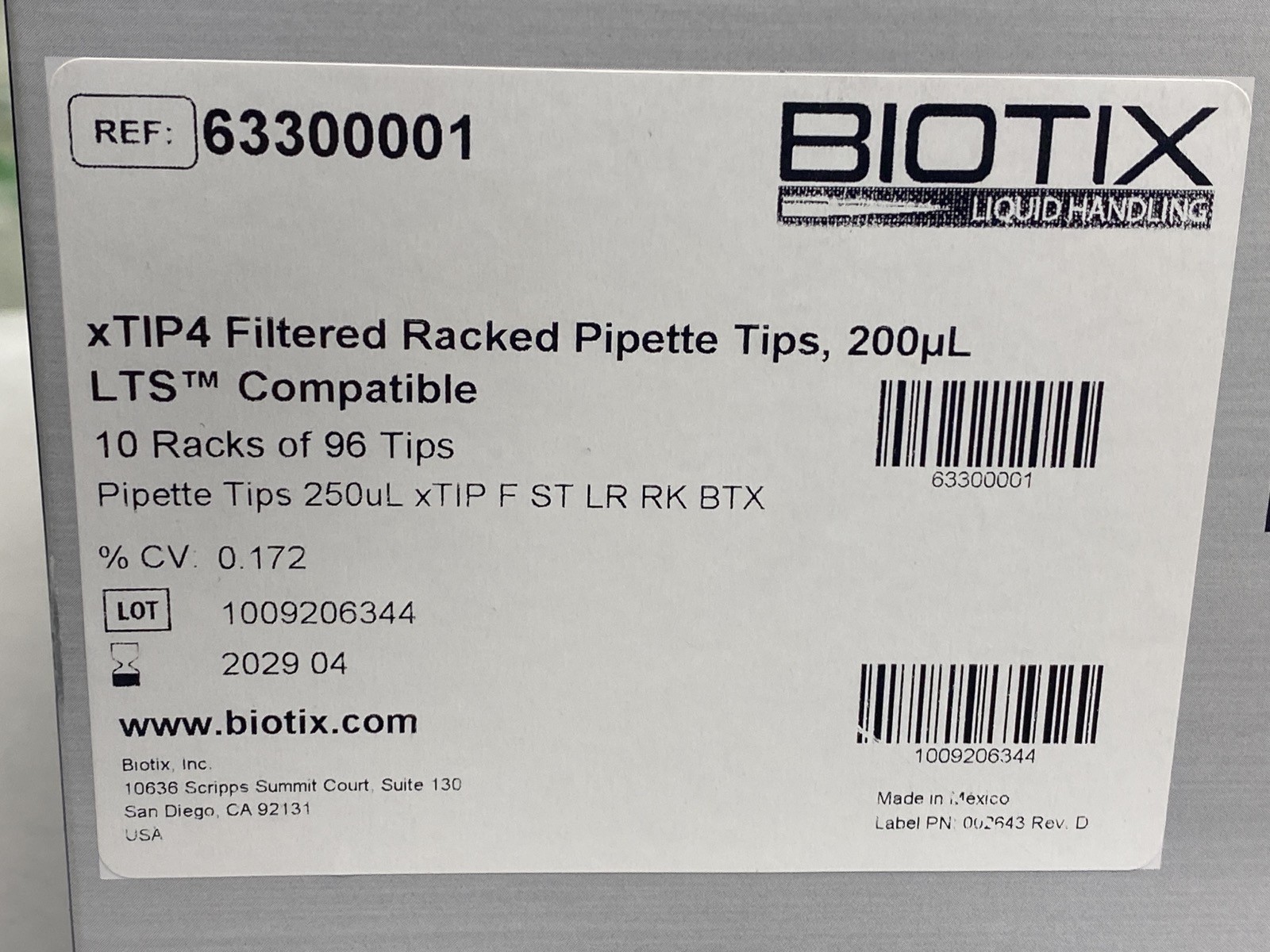 (4224) BIOTIX xTIP4 200uL LTS Compatible Filtered Pipet Tips 44x 96/Rk 63300001