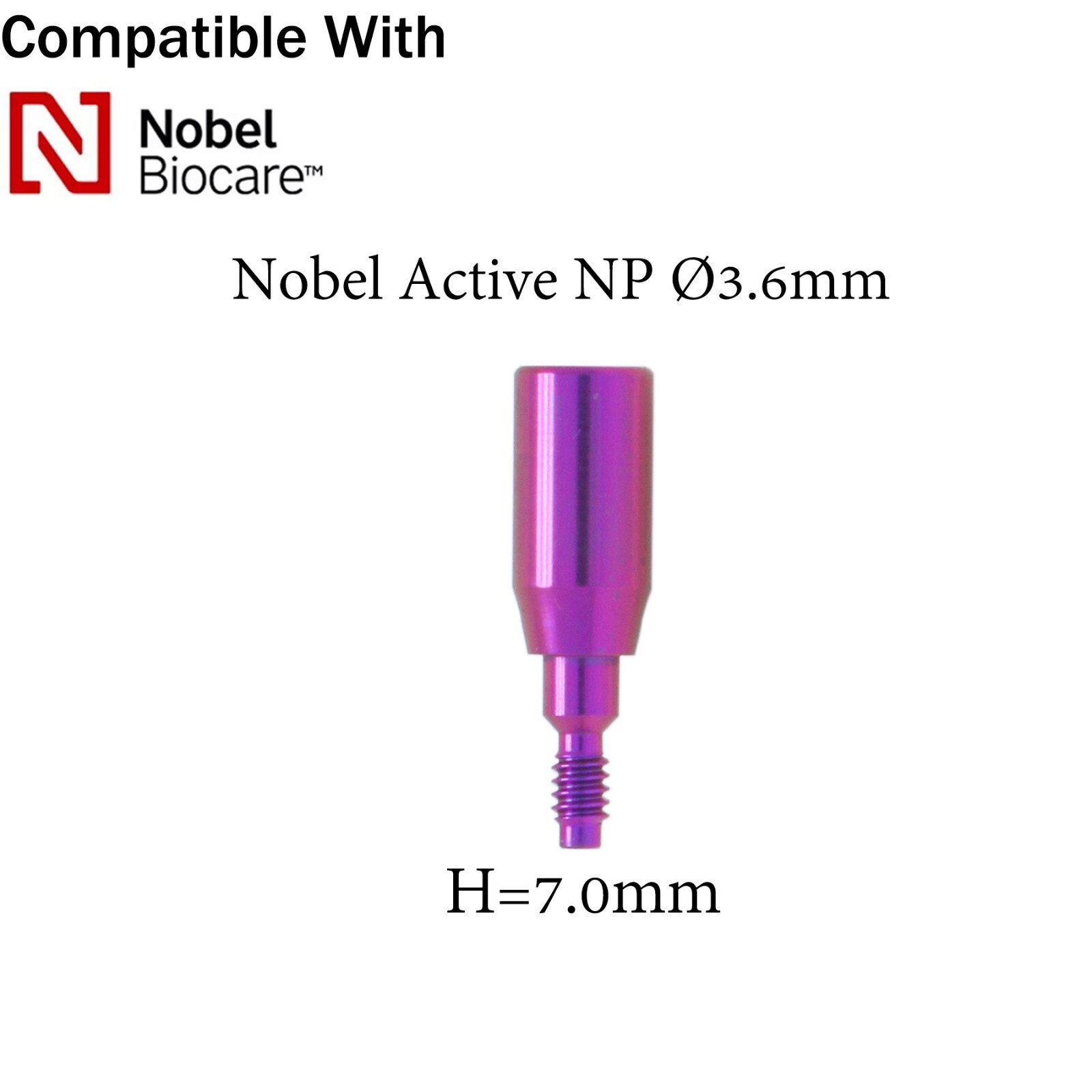 Dental Healing Cap Abutment NP Ø3.6/5.0mm fits NOBEL Active H=3.0/5.0/7.0mm