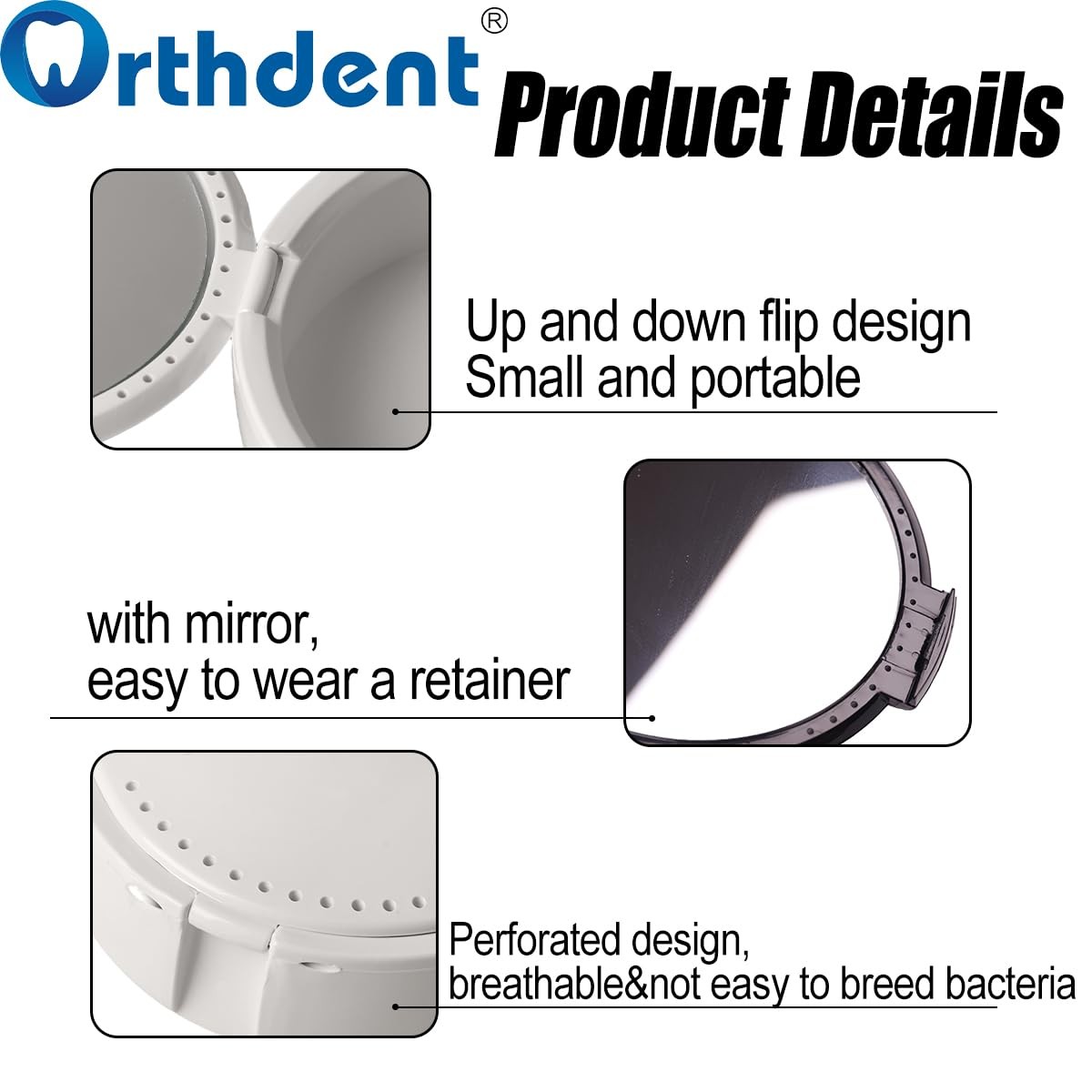 Denture Box Retainer Case Orthodontic with Mirror Black