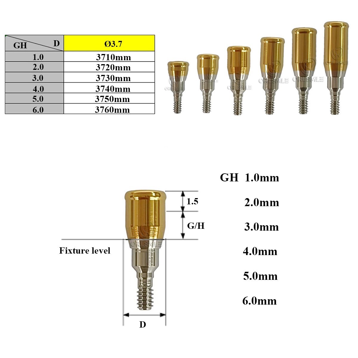 Locator overdenture abutment Male caps kit fit to Straumann RC GH1-6mm