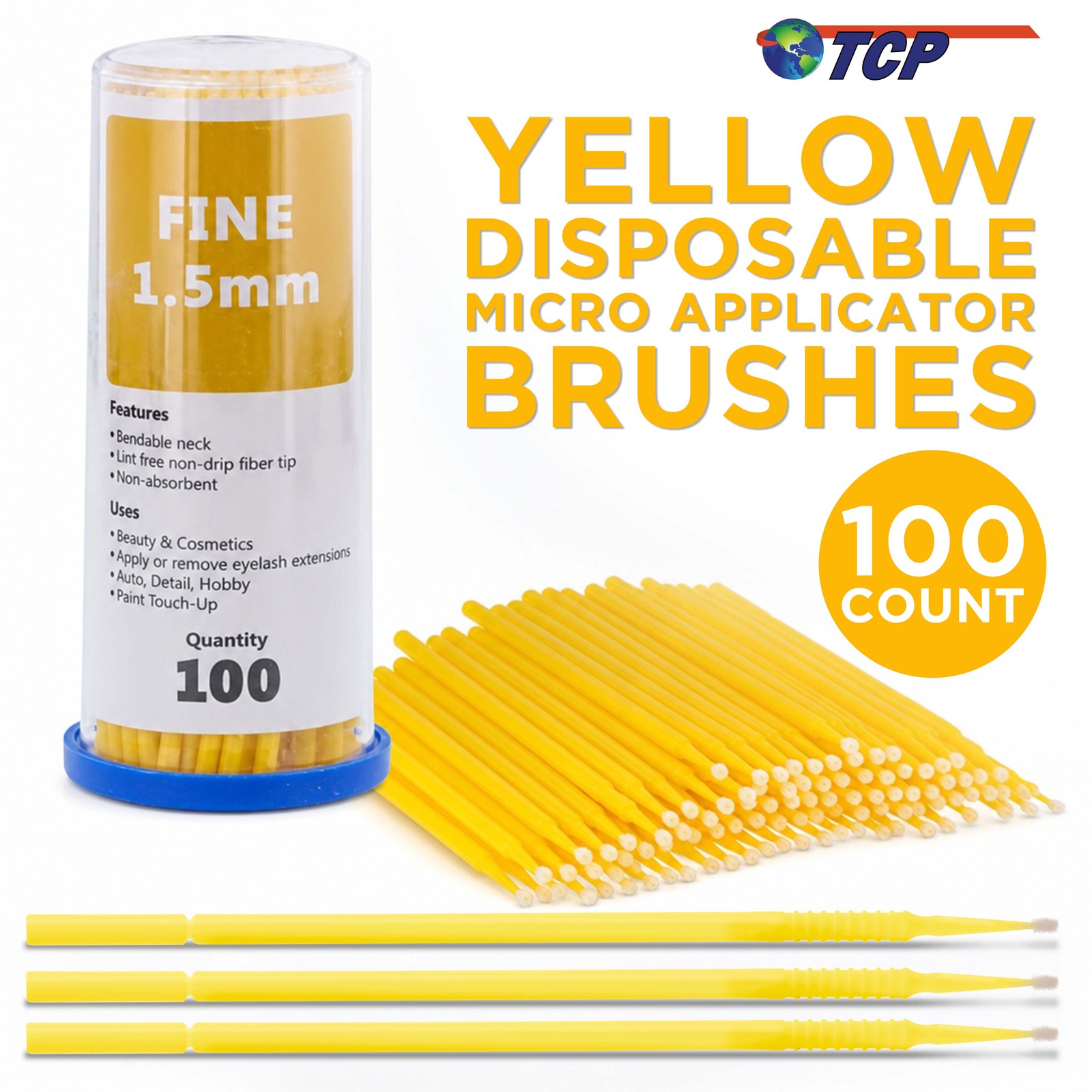 Paint Touch Up Micro Brushes, 100 Fine 1.5 mm Tip Brush Applicators, Auto Detail