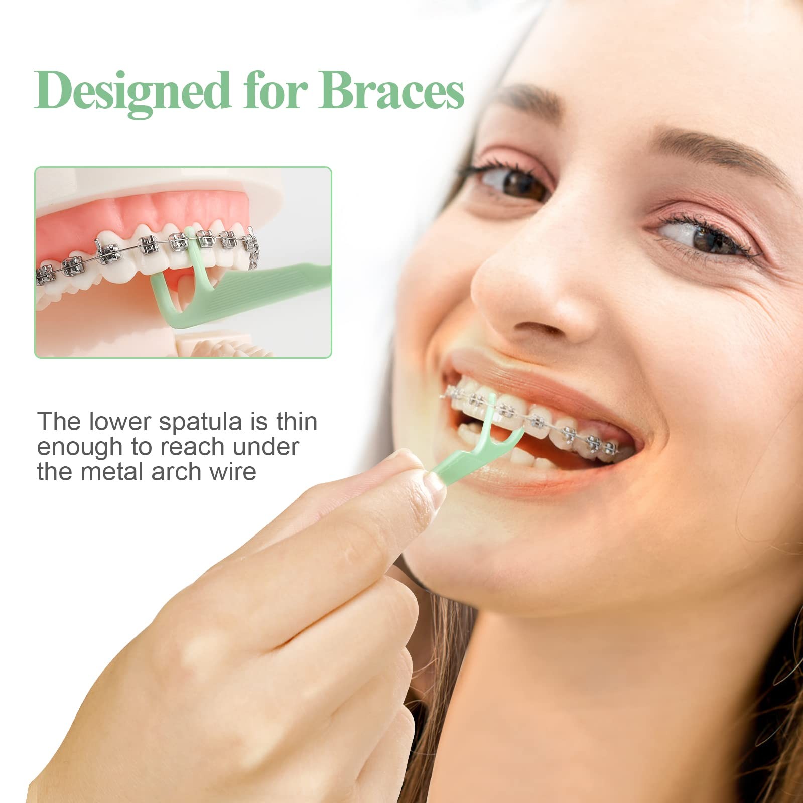 150 Count Orthodontic Flossers for Braces with 1 (Pack of 150), Green