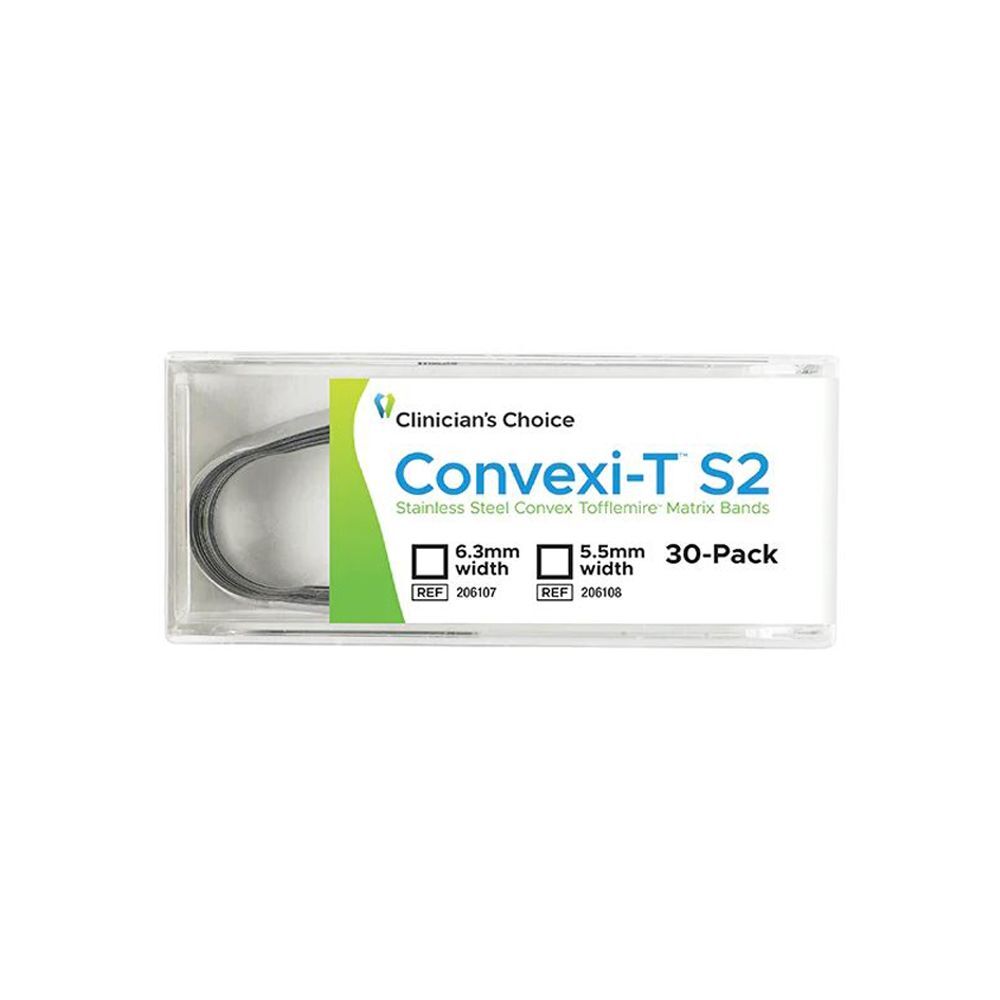Convexi-T Convex Tofflemire Matrix Bands, Dead Soft,6.3mm Wide,0.04mm Thin,30/Pk