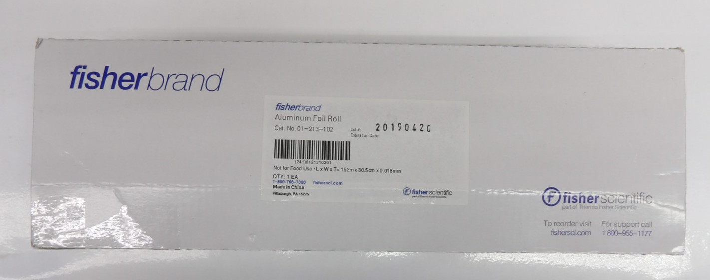 Fisherbrand 01-213-102 Aluminum Foil Roll L x W x T= 152m x 30.5 cm x 0.018mm